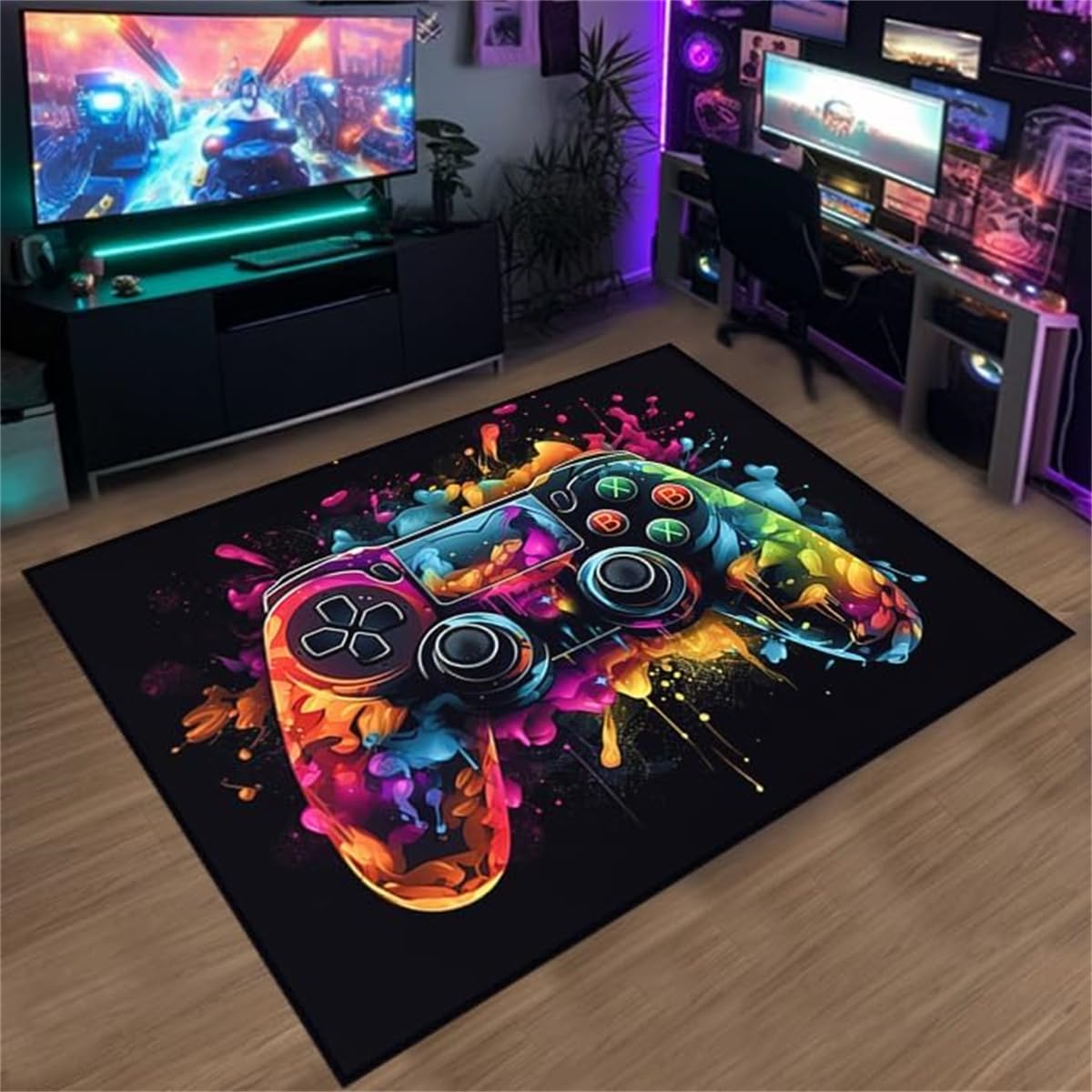 Peihuodan Men's Colour Gamer Area Rugs For Bedrooms Teenager Boys Girls Kids Anime Ed Graffiti Gaming Gamer Pattern Sofa Bed Rugs Gaming Bedroom Accessories Decor Floor Indoor Carpets Rug Pads (,50X80cm)