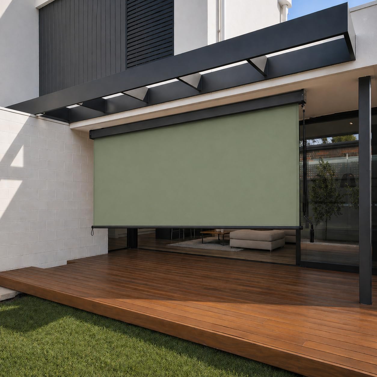 Ausziehbare Senkrechtmarkise Vertikalmarkise 160 x 250 cm - Markise mit Kurbel für Terrasse und Balkon Schutz vor Sonne Wind - Beschattung Sichtschutz Windschutz Wasserdicht - Matcha Grün