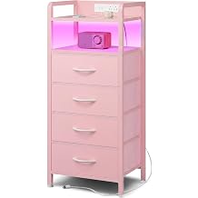 Lazzanto Nightstand with Rear Charging Station, LED Light, 2 Drawers, Black