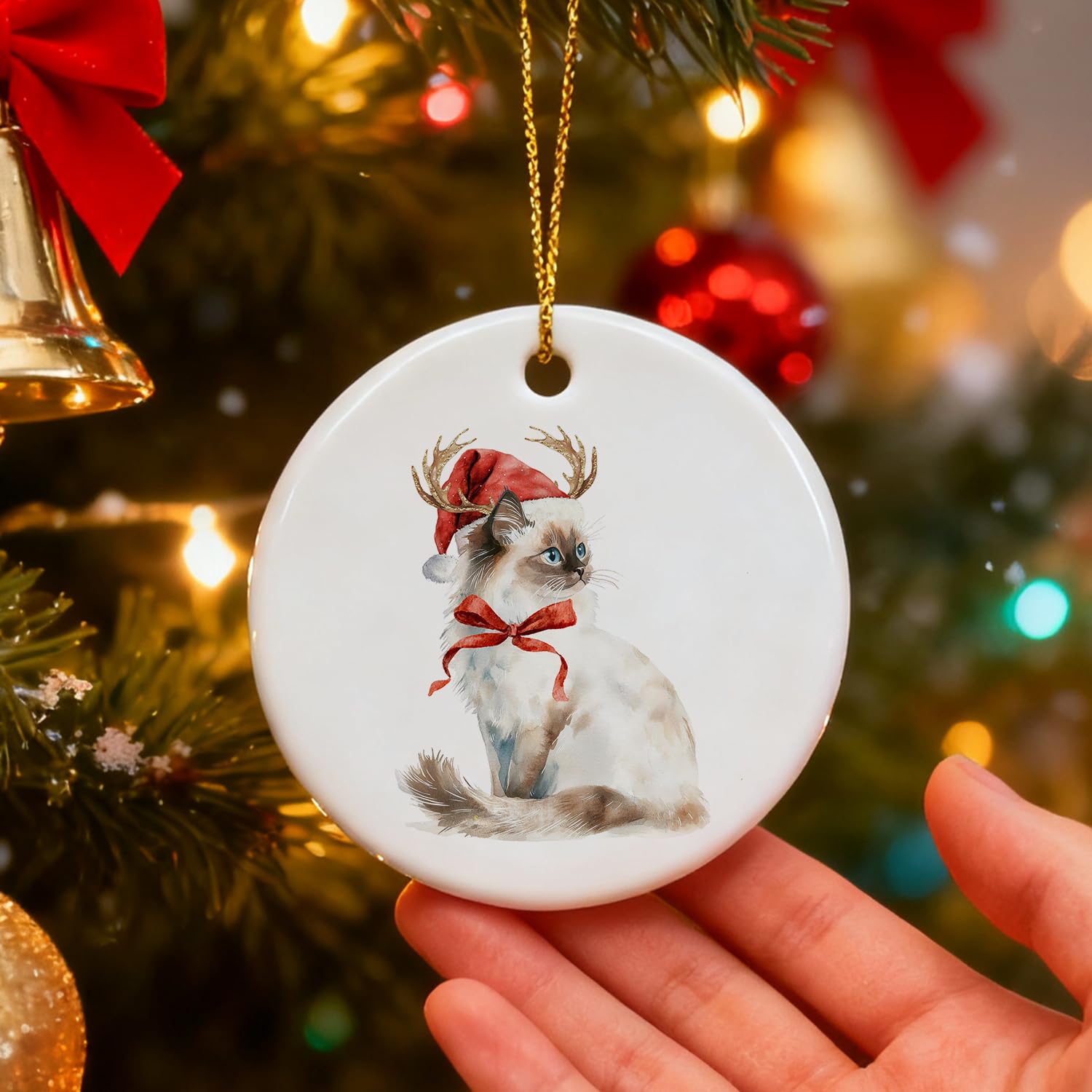JINYO Ragdoll kot ozdoba bożonarodzeniowa, kot mama pani miłośnicy ozdoby na choinkę, zabawny Mikołaj renifer Ragdoll Kitty Boże Narodzenie dekoracyjne wiszące ozdoby ceramiczne