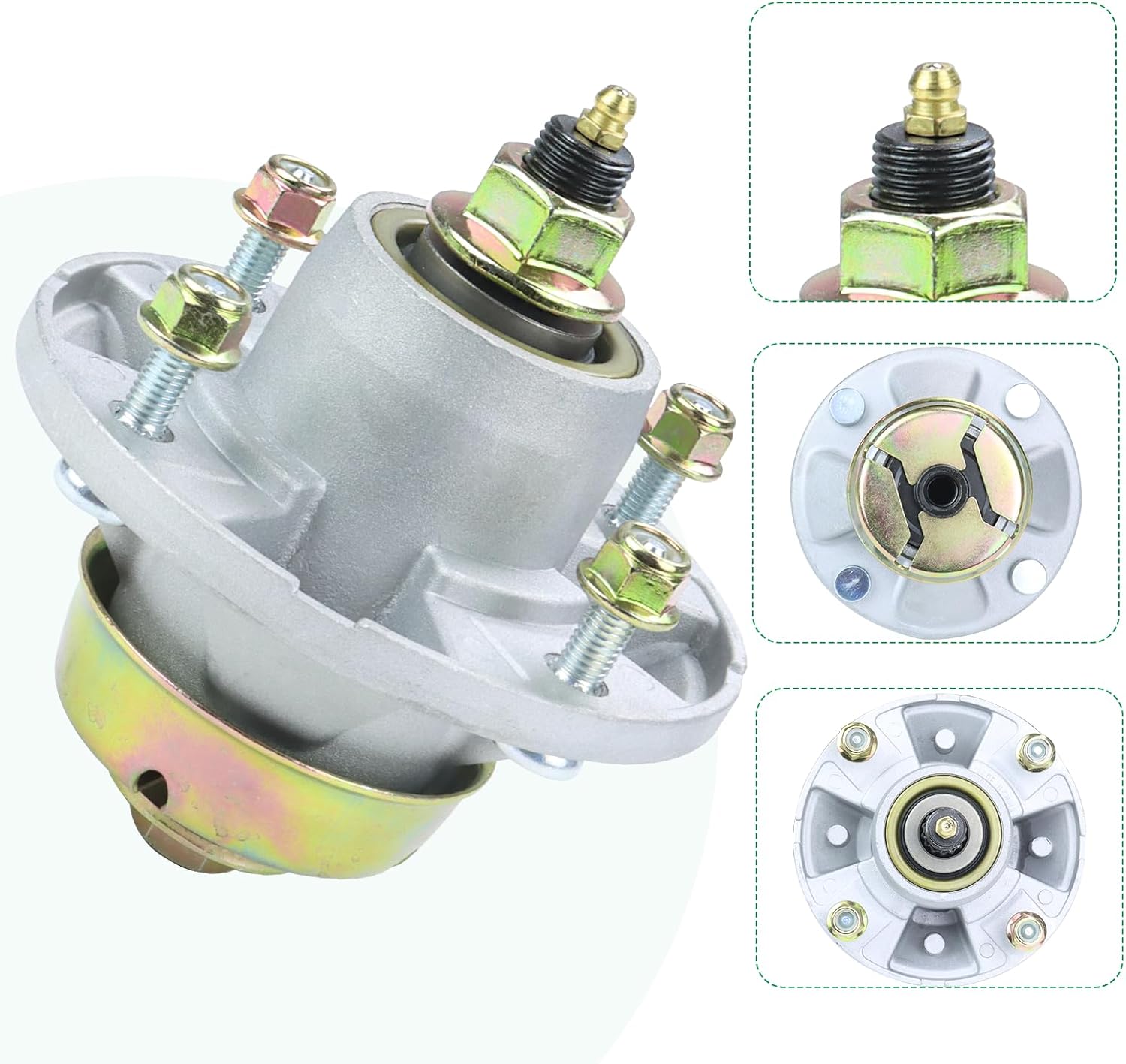 AM144377 Spindle Assembly with M131814 Pulley Replaces John Deere AM144377 Spindle, AM135349, AM124498, AM131680 for John Deere X320, X500, X300, GT235, X530, LX280, X304, X485, GX255 Tractors