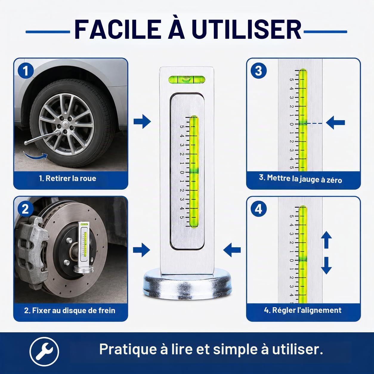 Outil de Jauge Magnétique Réglable Universel, Jauge d'alignement Magnétique Réglable de Voiture, Outil D'alignement De Roue De Réparation De Pneu Réglable pour la Réparation et L'Entretien Automobile
