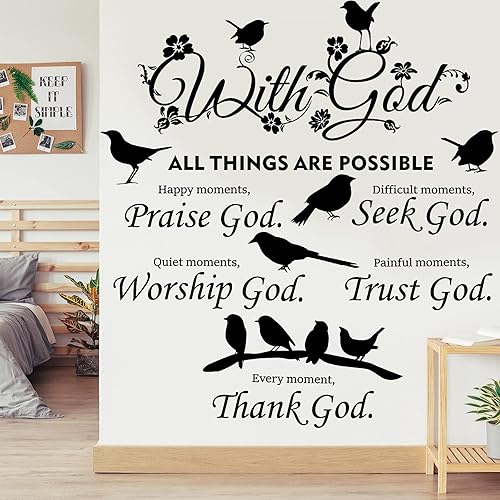 Miniatura 5 de 2 piezas con texto en inglés With God Things are Possible (Las cosas son posibles) de vinilo con cita de la Biblia, calcomanías cristianas de