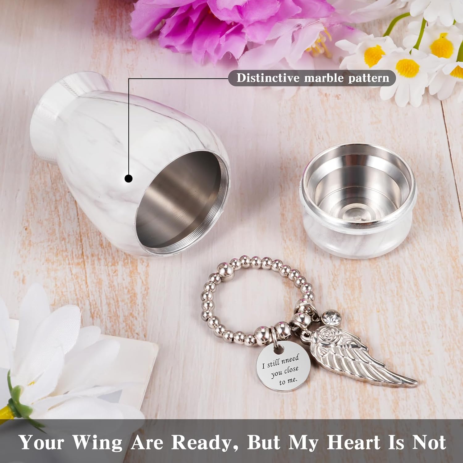 Small Urns for Human Ashes Keepsake Marble Pattern Mini Cremation Urn for Human Ashes for Women Memorial Gift-White