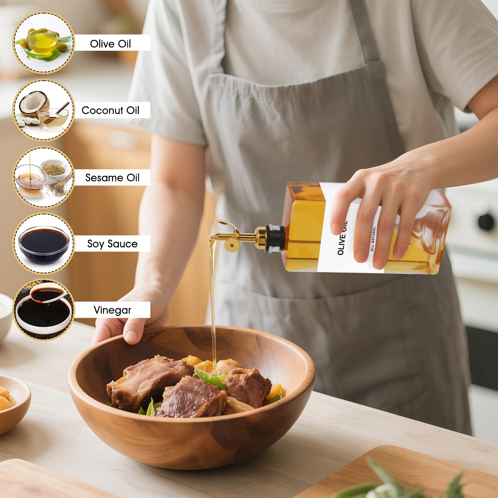 Set di 2 Oliera Salvagoccia, 500ml Bottiglie per Olio con Dosatore, Dispenser per Olio Cucina, Oliera Vetro da Tavola con Etichetta e Imbuto,Contenitore Olio da Barbecue