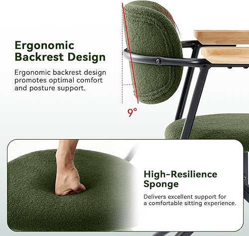 Miniatura 4 de Juego de 2 sillas de comedor giratorias modernas con brazos, cómodas sillas de comedor tapizadas, reposabrazos de madera y marco de metal