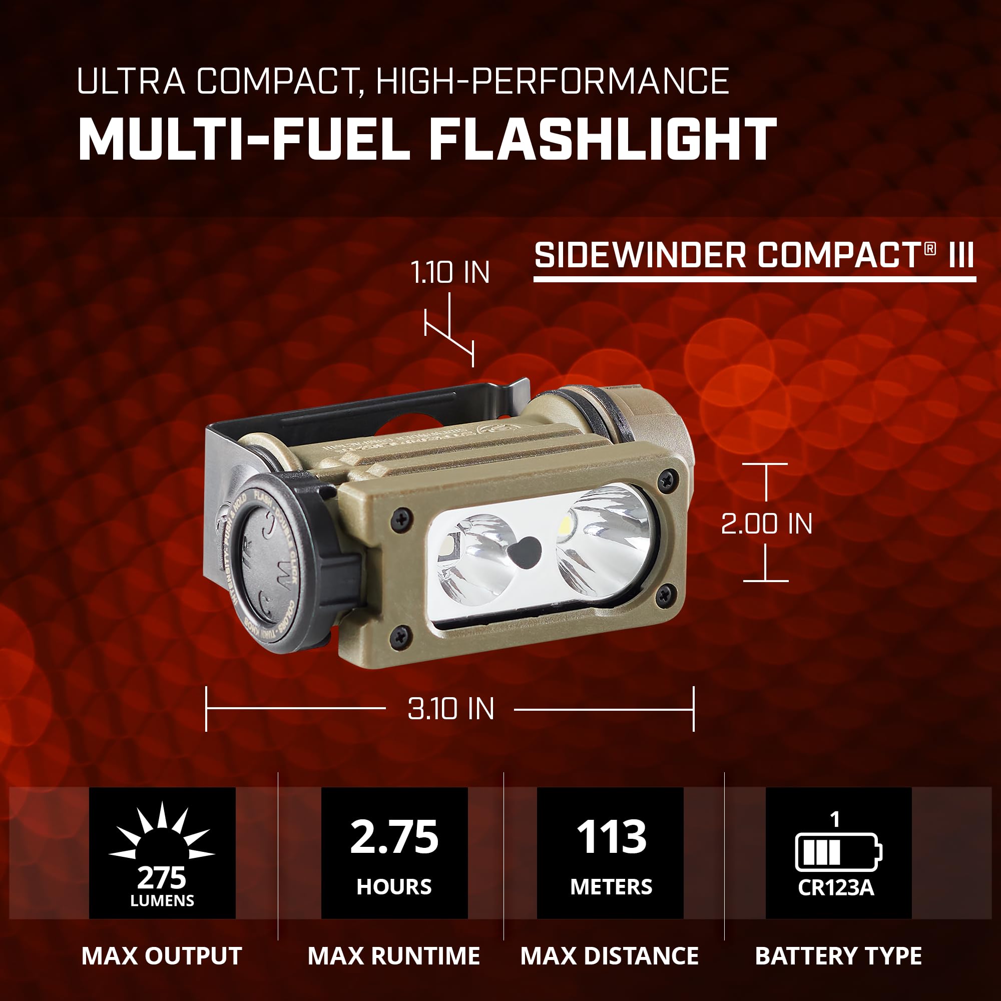 Streamlight 14519 Sidewinder Compact III Lampe de poche frontale d'angle mains libres avec monture E et LED blanches, bleues, vertes, rouges et IR