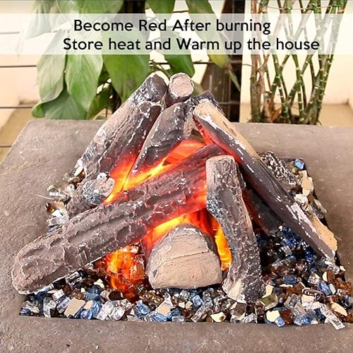 Miniatura 4 de Hisencn Juego de troncos para chimenea de gas, troncos de abedul blanco de cerámica para chimeneas de gas, ventilados, chimeneas de gas eléctricas,