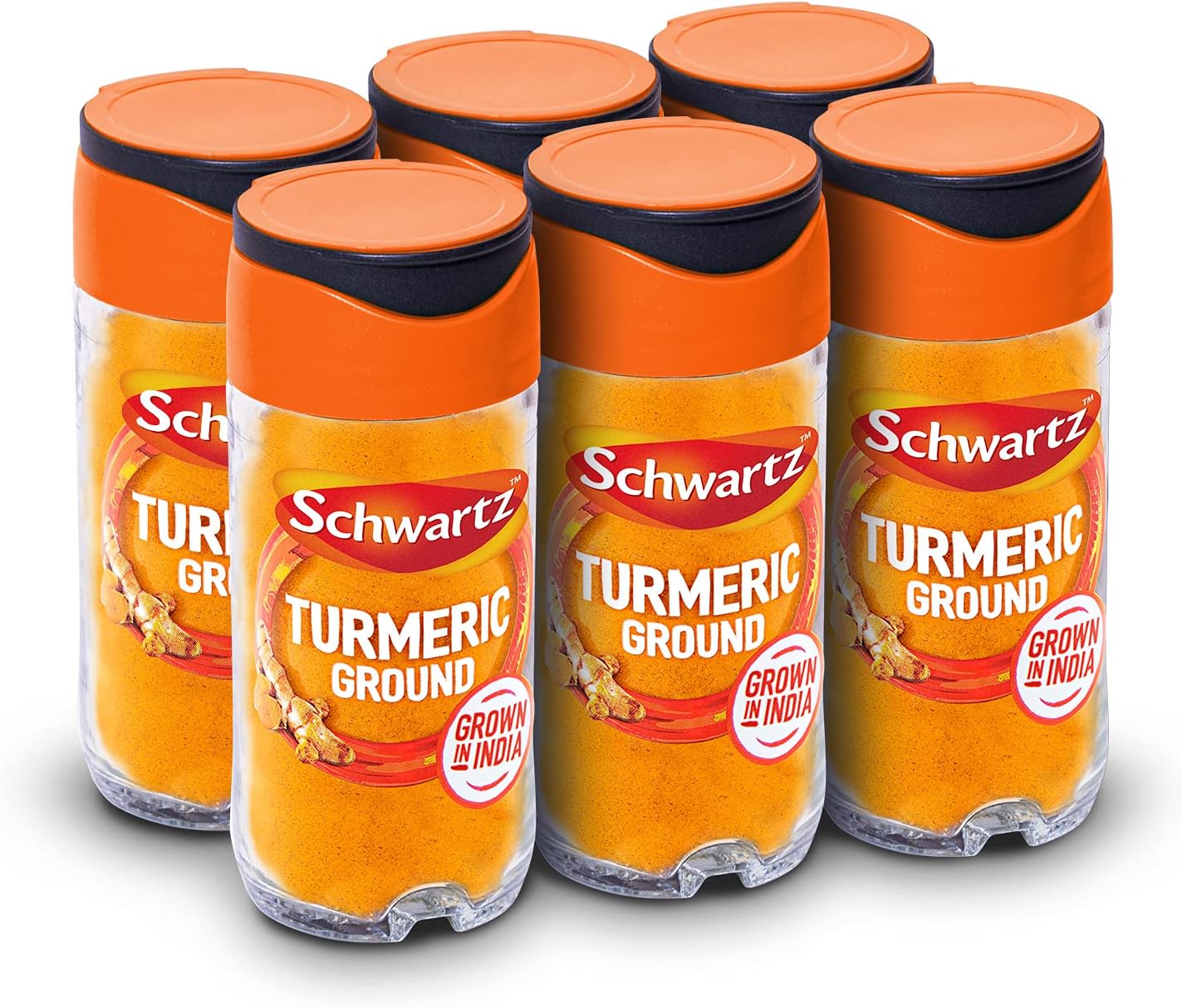 Schwartz Turmeric 37 G | Jar | Pack of 6 | Bright Yellow Colour | Authentic Taste and Unique Colour | Earthy Flavour and Citrusy Aroma | Source of Curcumin | Perfect for Curries, Soups & Relishes