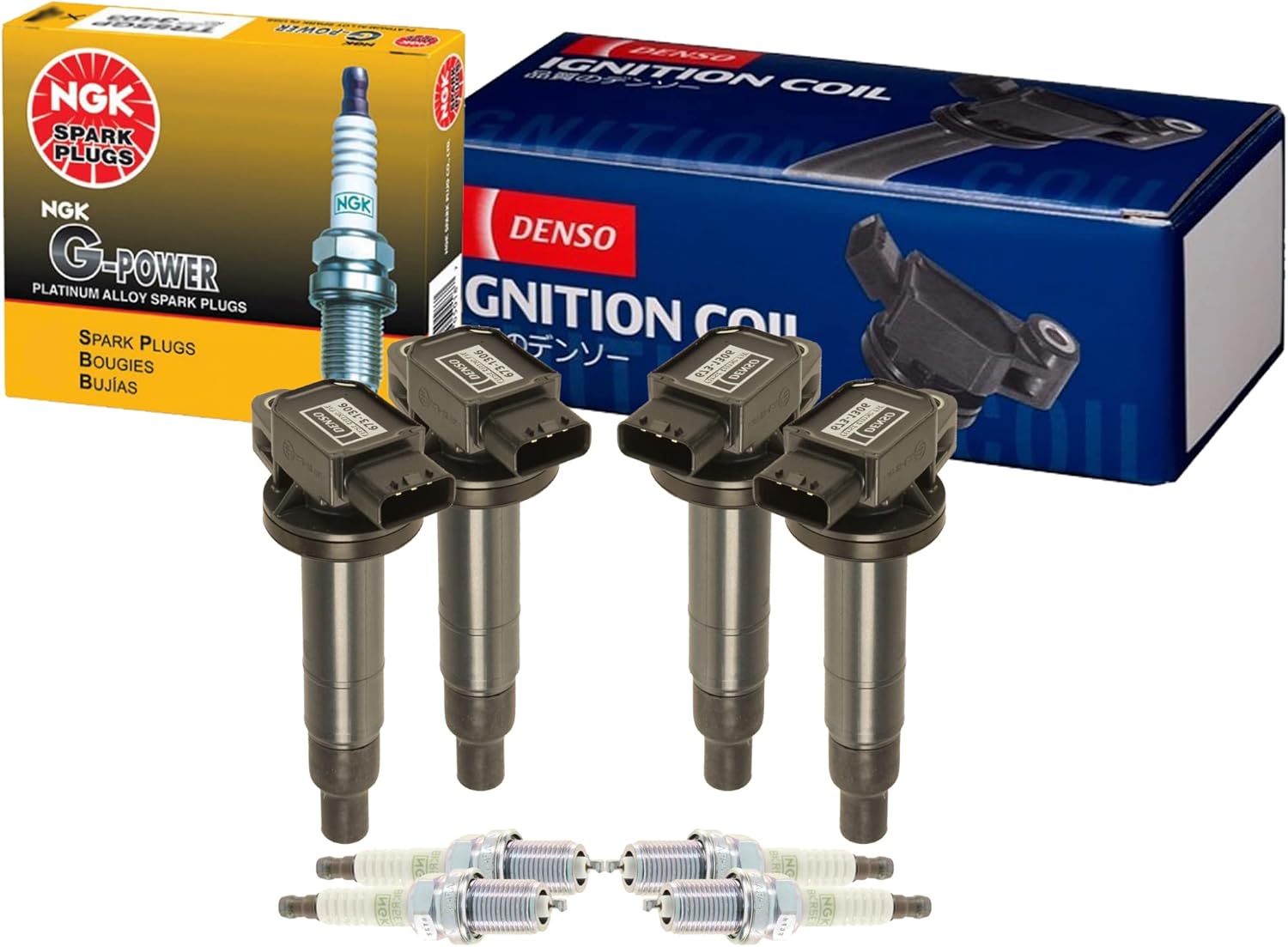 Denso 4 COP Direct Ignition Coils & NGK 4 G-Power Spark Plugs Kit For Scion Toyota 1.5 L4 1NZ-FE 1NZ-FXE DOHC