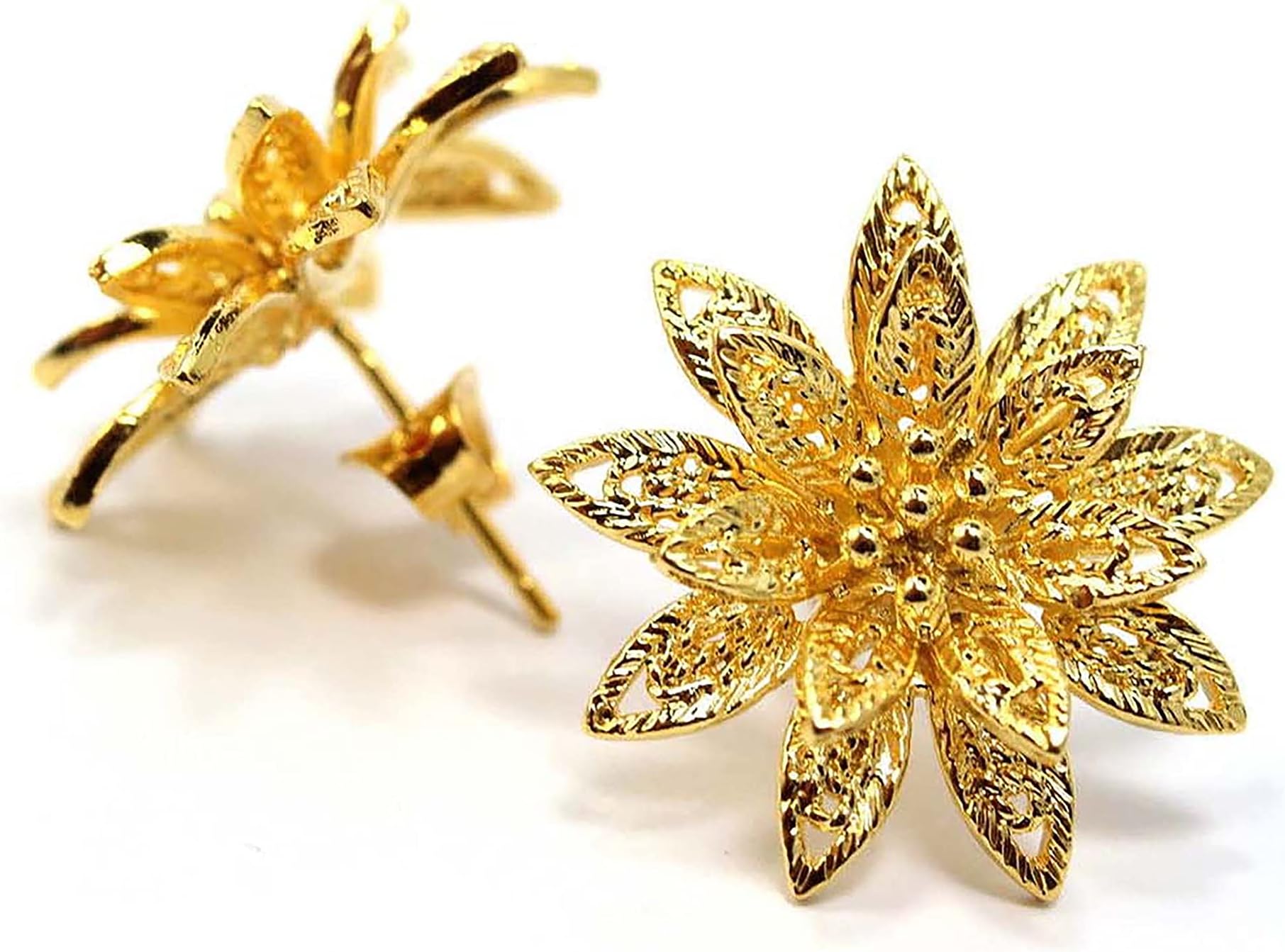 Flower Stud Earrings 23k 24k Thai Baht Yellow Gold Plated Filled Earrings Design From Thailand