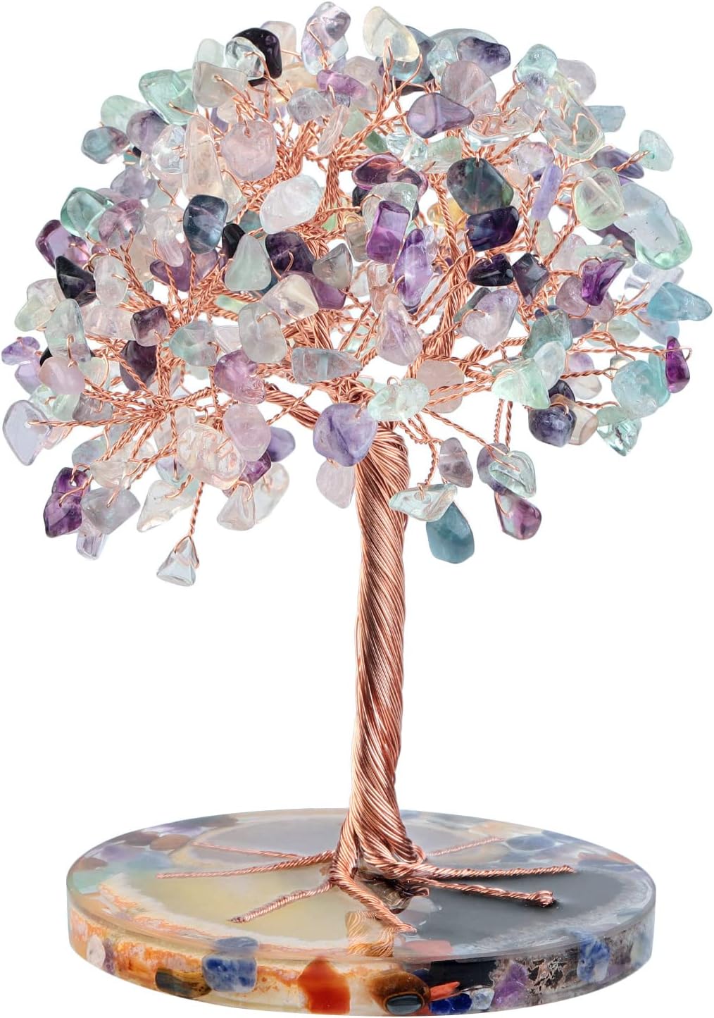 Nupuyai Fluorite Crystal Money Tree with Agate Slice Base