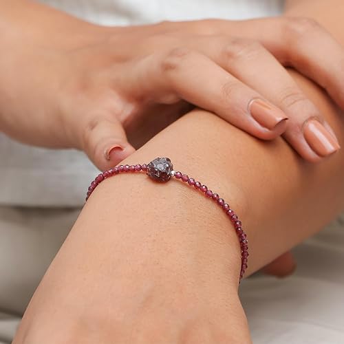 Miniatura 6 de Gempires Natural Red Garnet Beads Bracelet with Raw Garnet Stone Jewelry January Birthstone Gemstone Gifts For Women Silver Plated 8 Inch Adjustable