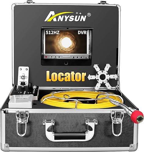Cámara de alcantarillado de 165 pies con localizador, transmisor Sonde de 512 Hz, cámara de fontanería con grabadora DVR, cámara de inspección con