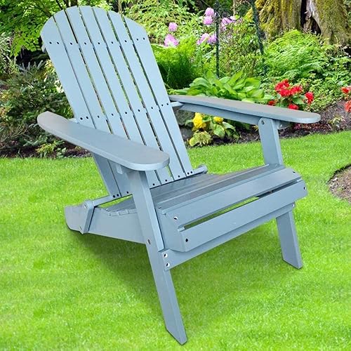 Miniatura 3 de Silla Adirondack plegable, muebles de madera maciza con brazos, sillas de patio de madera maciza resistentes a la intemperie, silla tumbona silla de