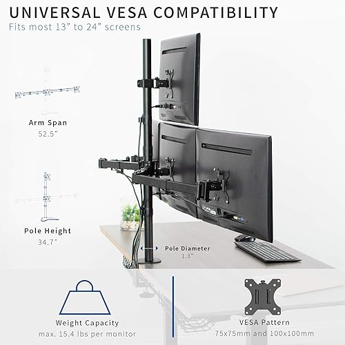 Miniatura 3 de VIVO Soporte de escritorio con abrazadera para monitor LCD cuádruple de 13 a 24 pulgadas, pantalla articulada 3 Plus 1, capacidad para 4 pantallas,