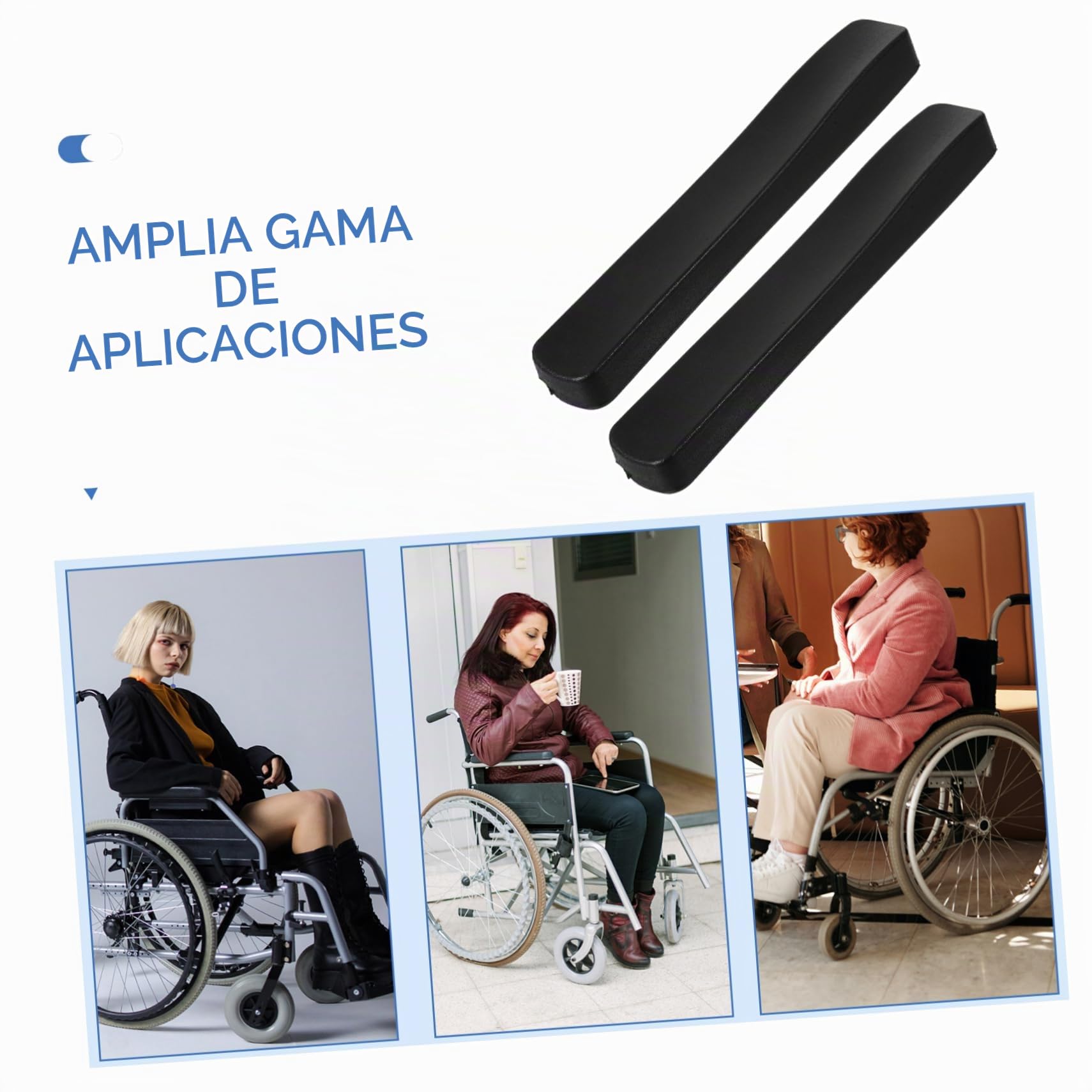 GARVALON Reposabrazos Par de Almohadillas Negras Silla de Ruedas Acolchado de Espuma Pu Superficie Resistente al Desgaste y Comodidad Excepcional para Accesorios de Silla de Ruedas