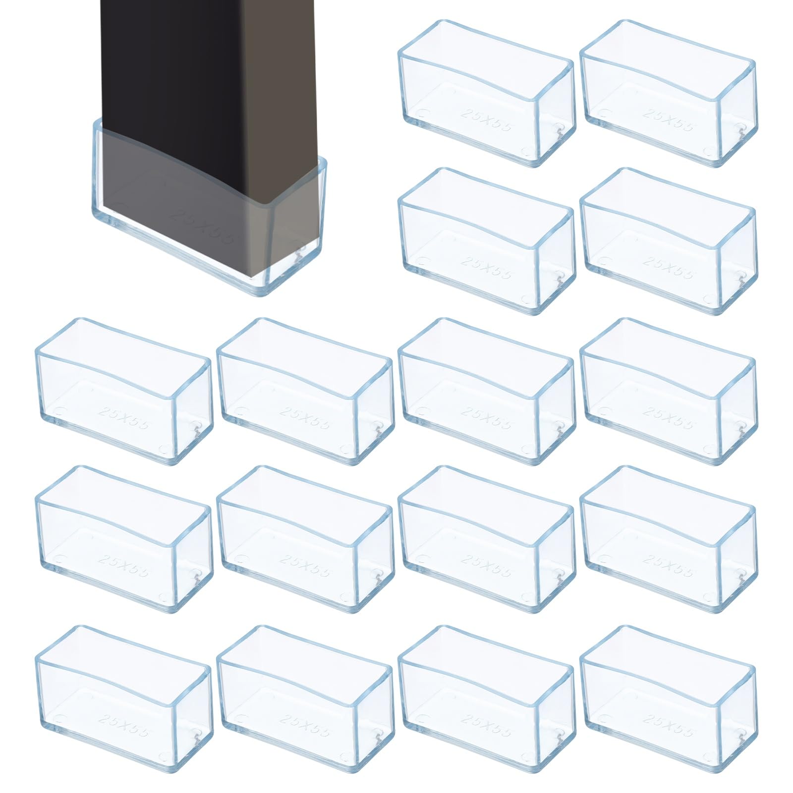 Fundas rectangulares transparentes antiarañazos y 16 protectores de suelo para patas de silla