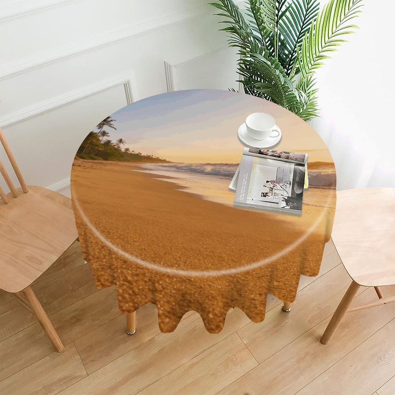 LZQPOEAS Coconut Shadow Gold Sands Tablecloth Easy to Clean Polyester Round Table Cover Washable Round Table Cloth Wrinkle-Free Circle Decoration Tablecloth for Kitchen and Dining Room 60"