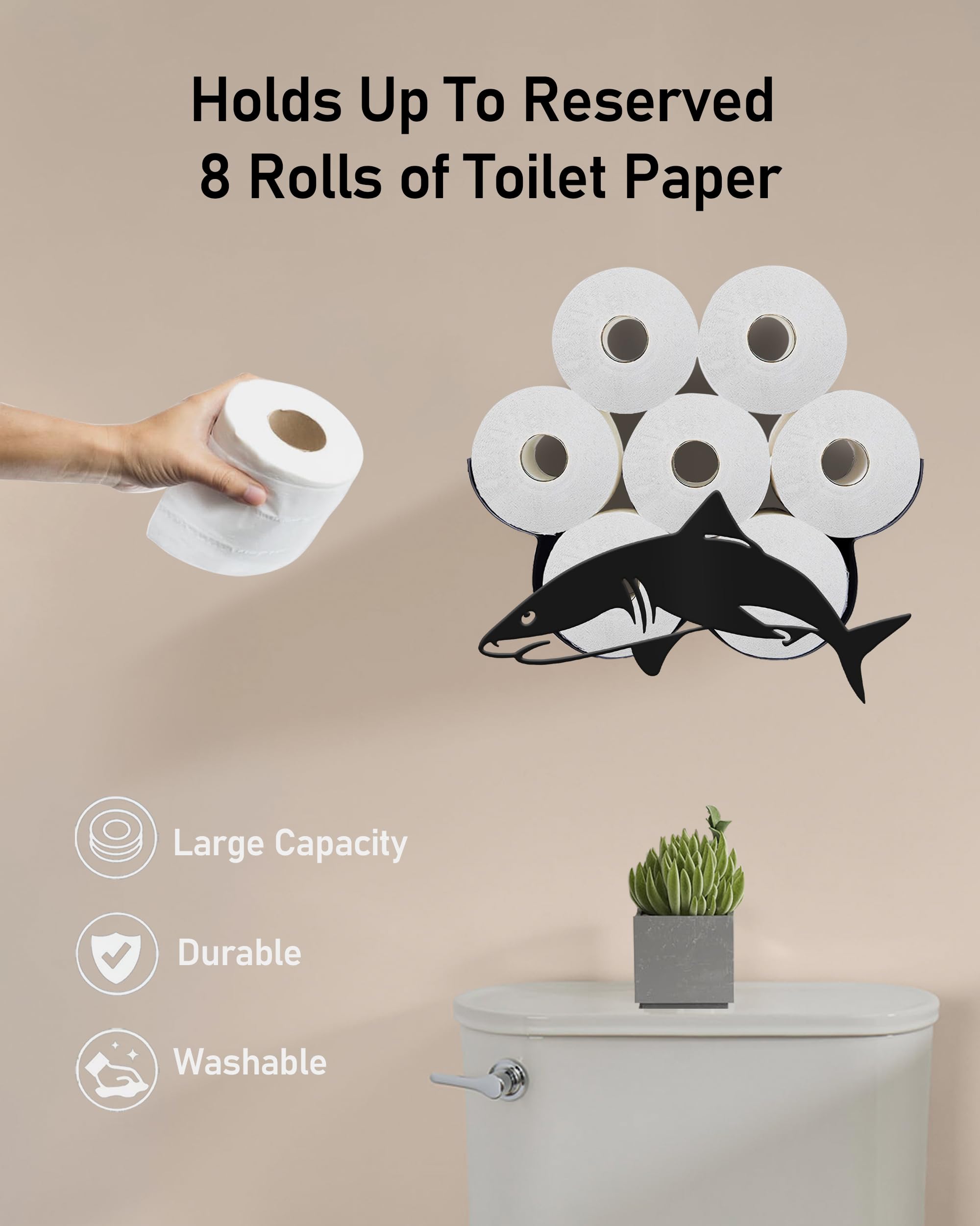 Wigag Shark Toilet Paper Holder for Extra 8 Rolls, Ocean Decorative Toilet Paper Storage Wall Mounted, Farmhouse Bathroom Animal Decor Accessories Storage Cabinet