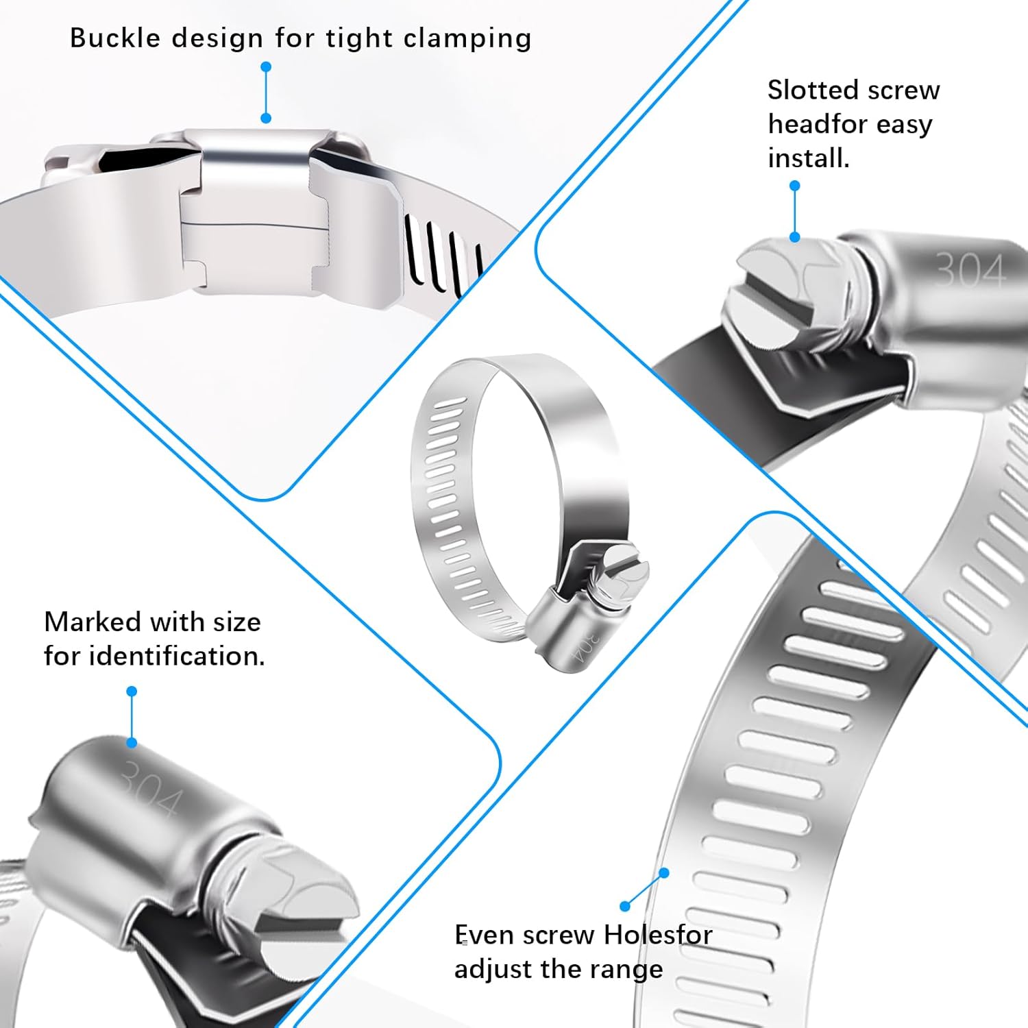 YUCDXVF 24PCS Adjustable Stainless Steel Hose Clamps, 1/4“-2” (6-51mm) Stainless Steel Hose Clamp Assortment Kit Our Hose Clamps Are Used For Home, Garden and Automotive Hose Connections