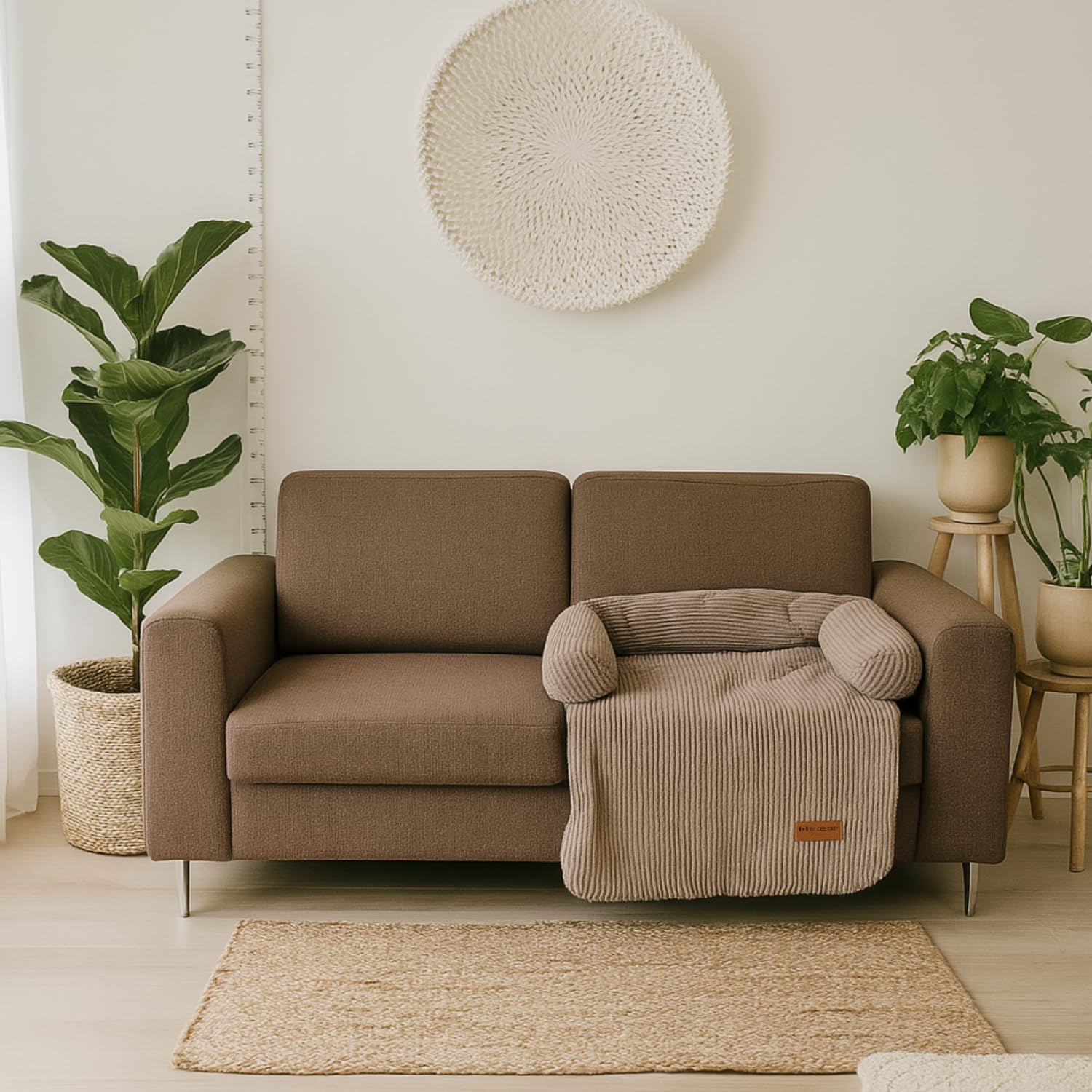 Original Hundedecke Sofa - Hundedecke Sofa - Hundekorb - Premium - Komplett abnehmbar - Rippenstoff - Mokka Taupe - 75x90 - Größe S