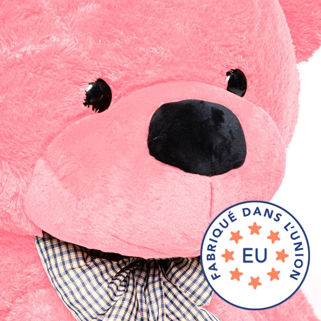 MKS Ours en Rose Peluche 180 cm & Ours Rose XXL - Nounours Géant - Pink Teddy Bear - Doudou Géant - Ours en Peluche Très Grande Taille - Gros Nounours en Peluche