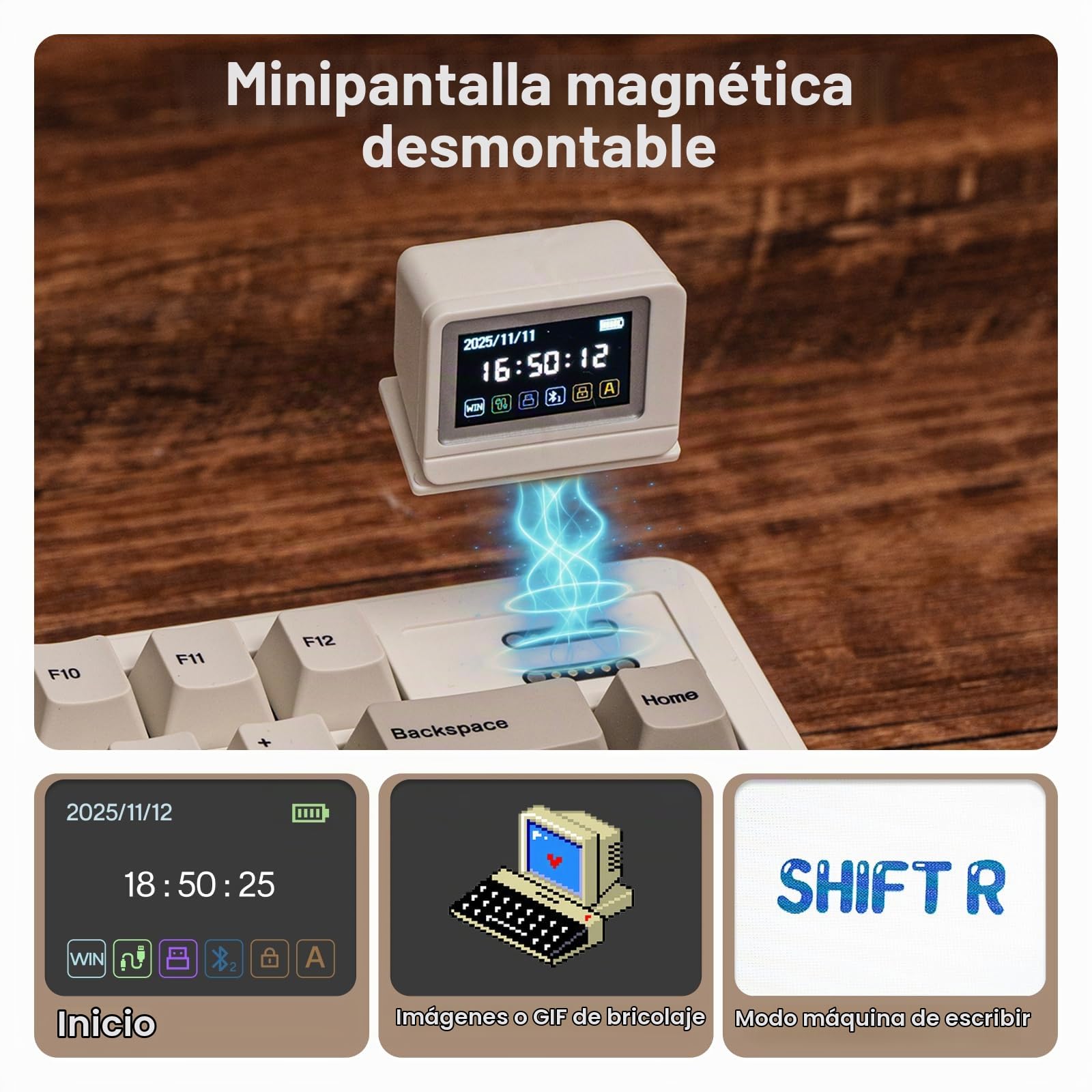 EPOMAKER RT82 Teclado Mecánico Inalámbrico con Pantalla, Creamy Jade | Personalizable con VIA, 2.4GHz/USB-C/BT5.0, RGB, Gasket, Amortiguado de 5 Capas, Teclas PBT, Hot-Swap, US ANSI