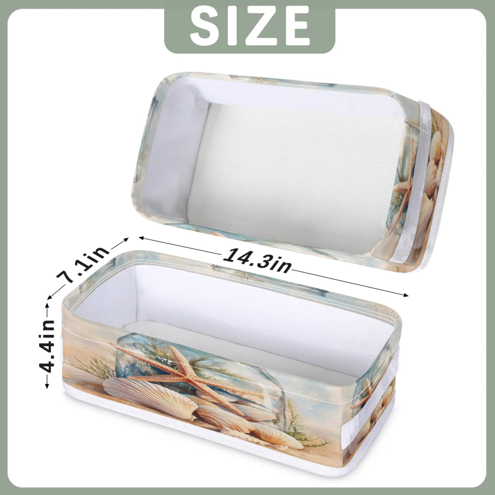 Tablerazzi Toilet Tank Topper Paper Basket with Handle, Starfish Beach Sand Summer Seashell Bathroom Storage Basket for Organizing, Small Fabric Storage Bins for Bathroom Decor