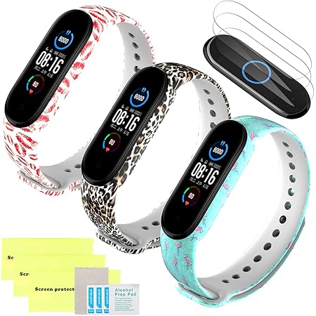 Mi-Case Correa de Silicona Compatible para Xiaomi Mi Band 6 / Mi Band 5 + [3 Pack] Protector de Pantalla, Ajustable Banda Repuesto Pulsera Compatible ...