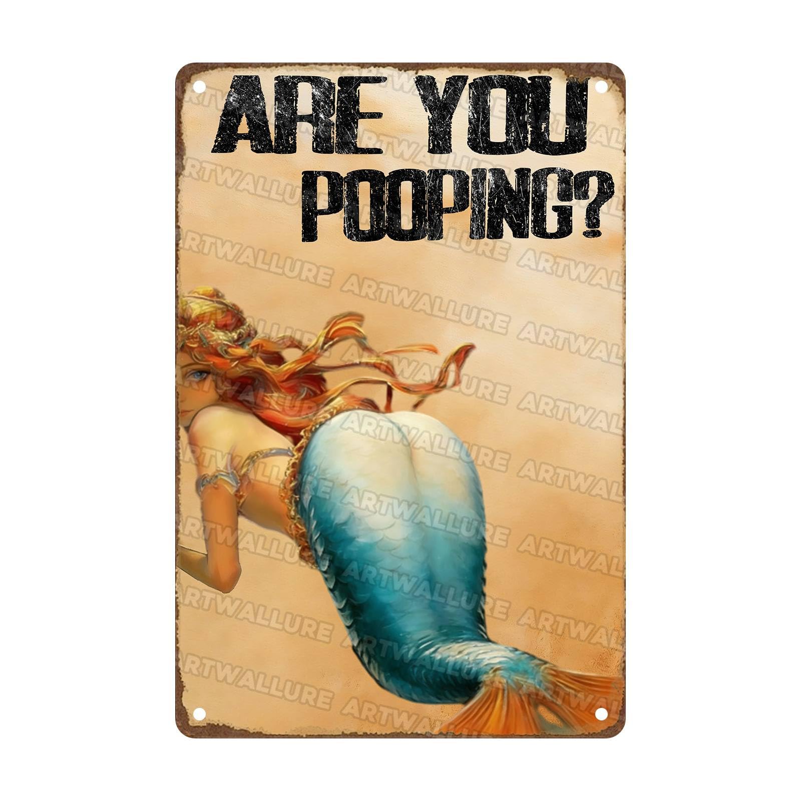 Mermaid Bathroom Metal Are You Pooping Sign Funny Wall Decor for Home Bathroom Poster Restroom Toilet Washroom 8x12Inch