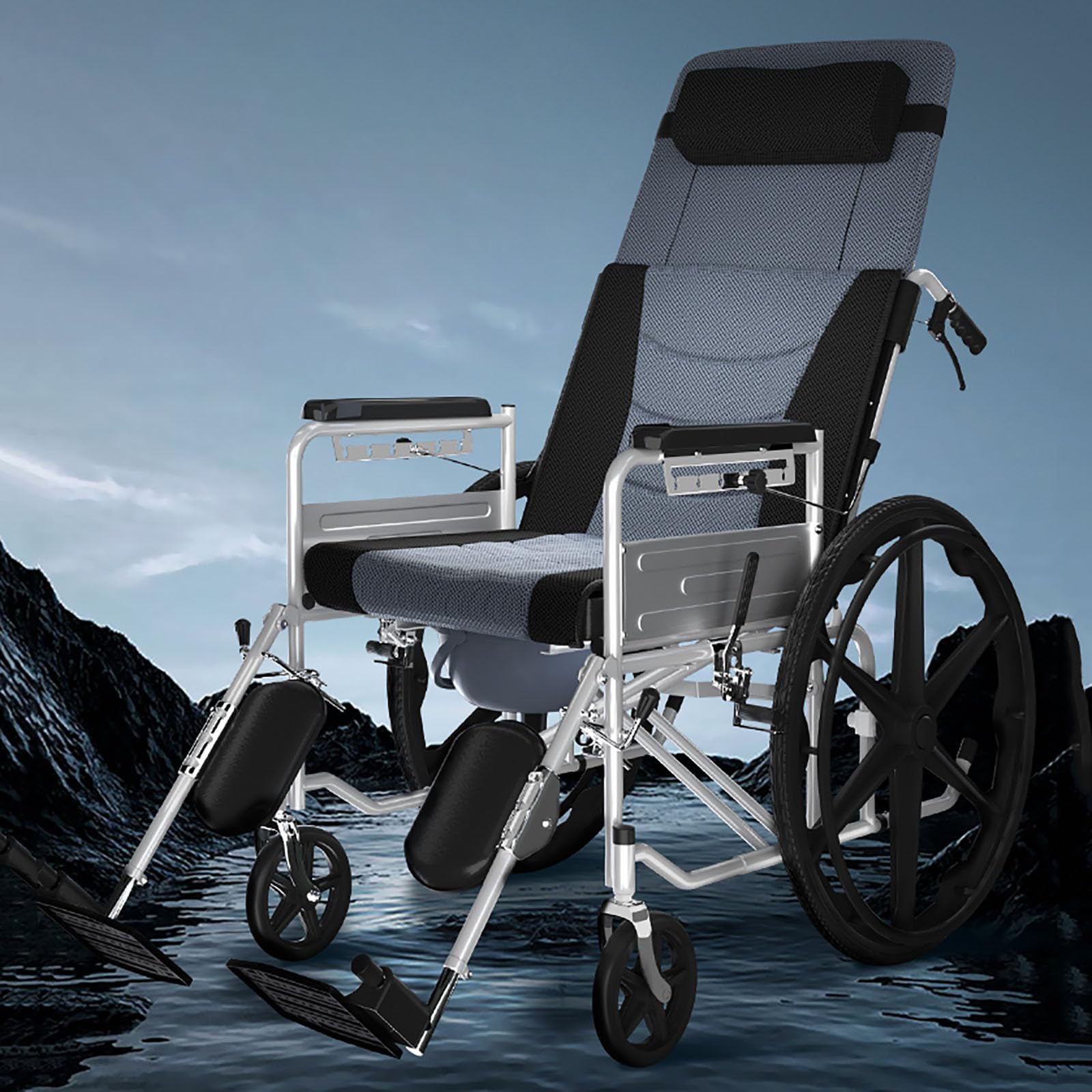 Silla de ruedas autopropulsada de aluminio, plegable, ligera, manual, con frenos de mano, silla de ruedas portátil para adultos para tránsito, diseño ultra compacto