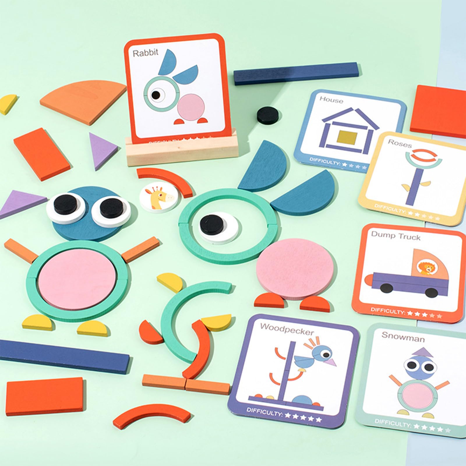 Jastown puzzle tangram legno bambini 3 anni,giochi montessori 3 4 5 6 anni,geometrico forma puzzle per 4 anni,120 Forma Geometrica 20 carte apprendimento giochi educativi regalo bambino 4 5 6 anni