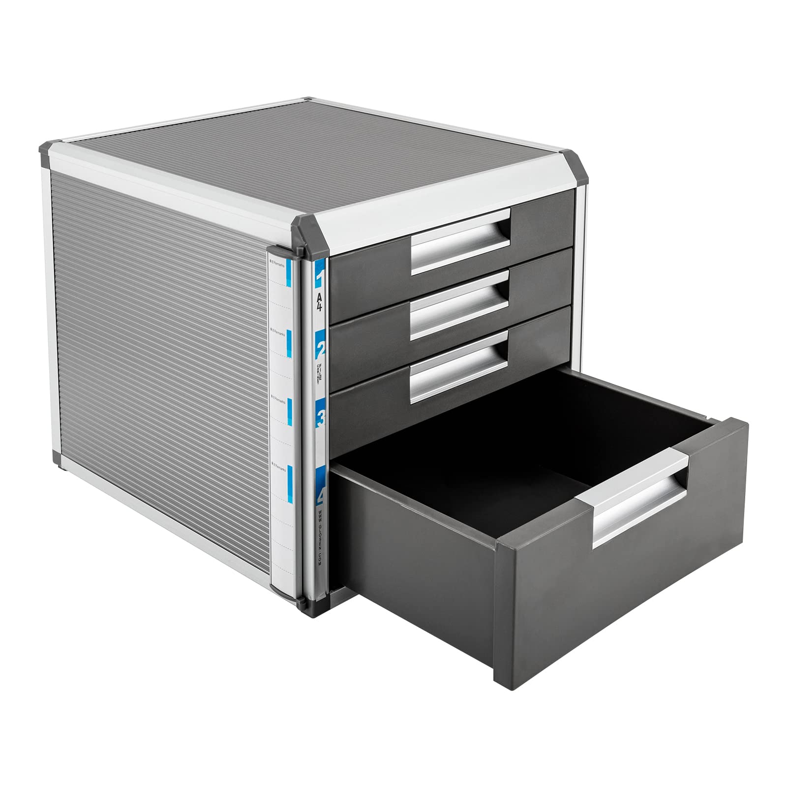 Metall Schubladenbox Abschließbar, Dokumenten Aufbewahrung Ablagebox, Aktenschrank Aluminiumlegierung Büroschrank Metallschrank File Cabinet, Beistellcontainer Bürokommode für Dokumente (4 Ebenen)