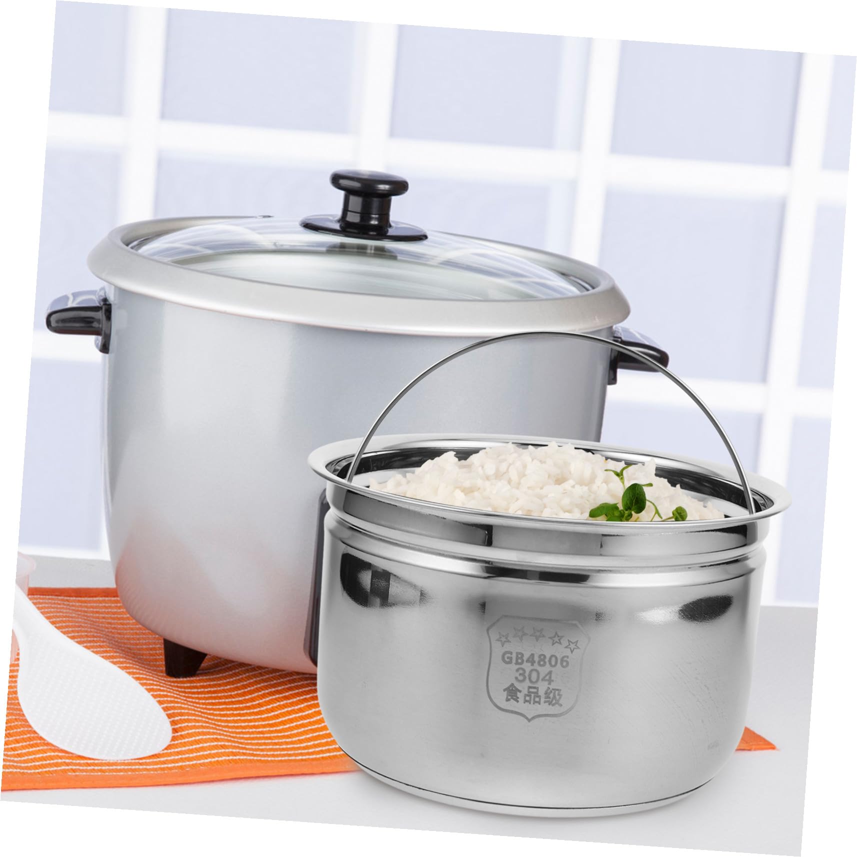 Cuve Intérieure Inox Pour Cuiseur À Riz Électrique Panier Vapeur Avec Panier D’Égouttage Séparation Riz Et Soupe Remplacement Pour Cuiseur À 8.46 X 5.12 in