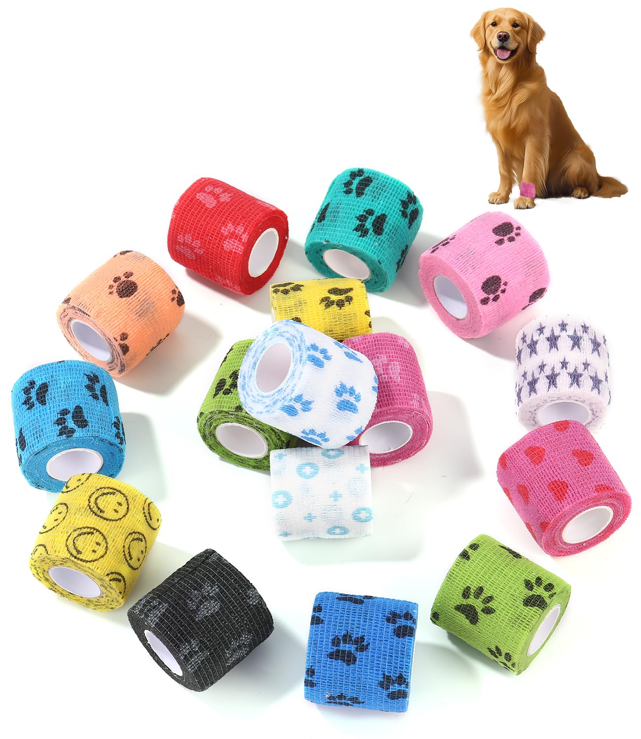 16PCS Pet Bendaggio Coesivo Benda Elastica Autoadesiva per Animal,Colore Benda Elastica,Caviglia Animali Domestici/Atleta/Ferito,Non Tessuto Bendaggio Fasciatura,Coesive Bendaggio Elastico Mani