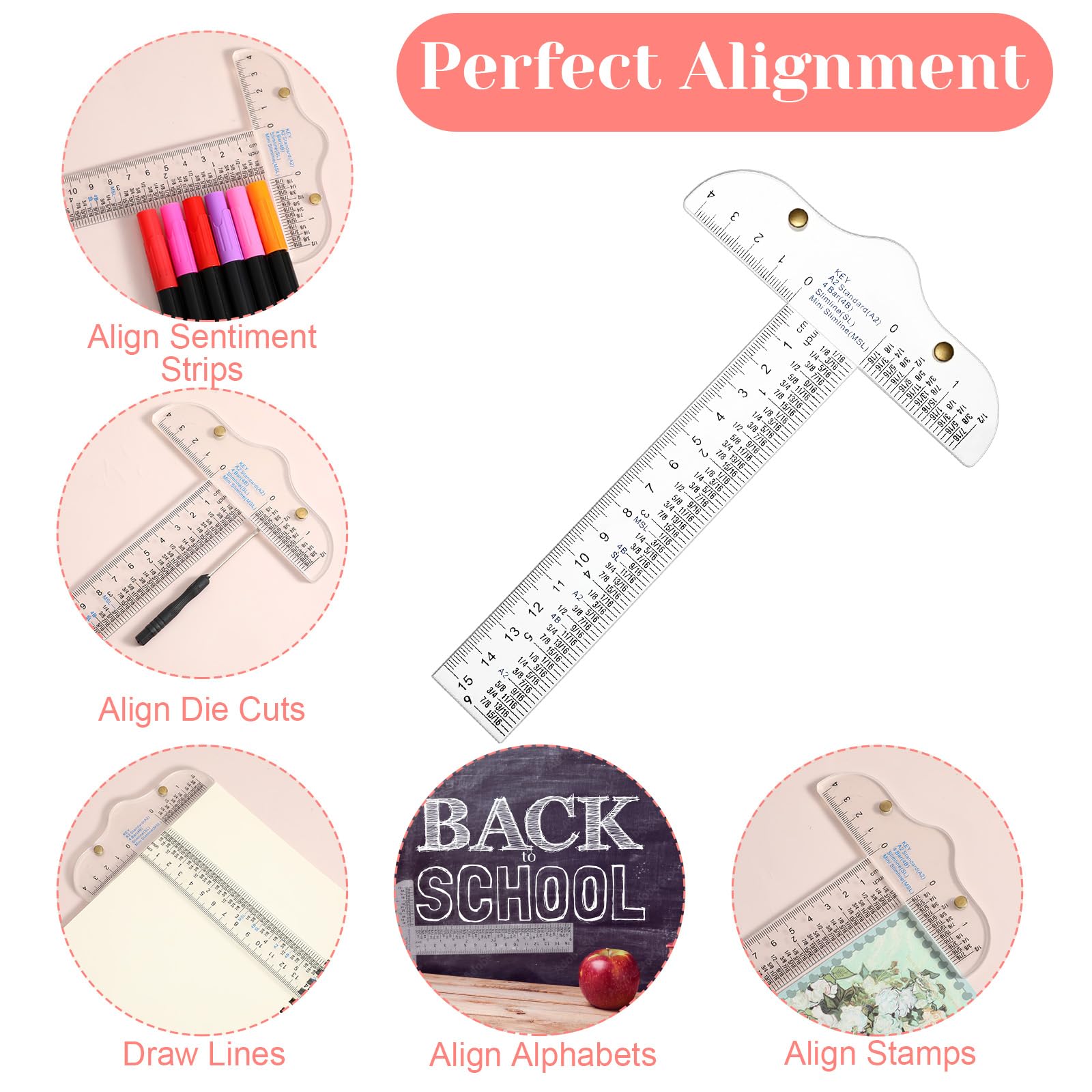 6" Clear Acrylic T-Square Ruler Drafting Tools Inch and Metric T-Square Ruler for Crafting Scrapbooking Art Framing