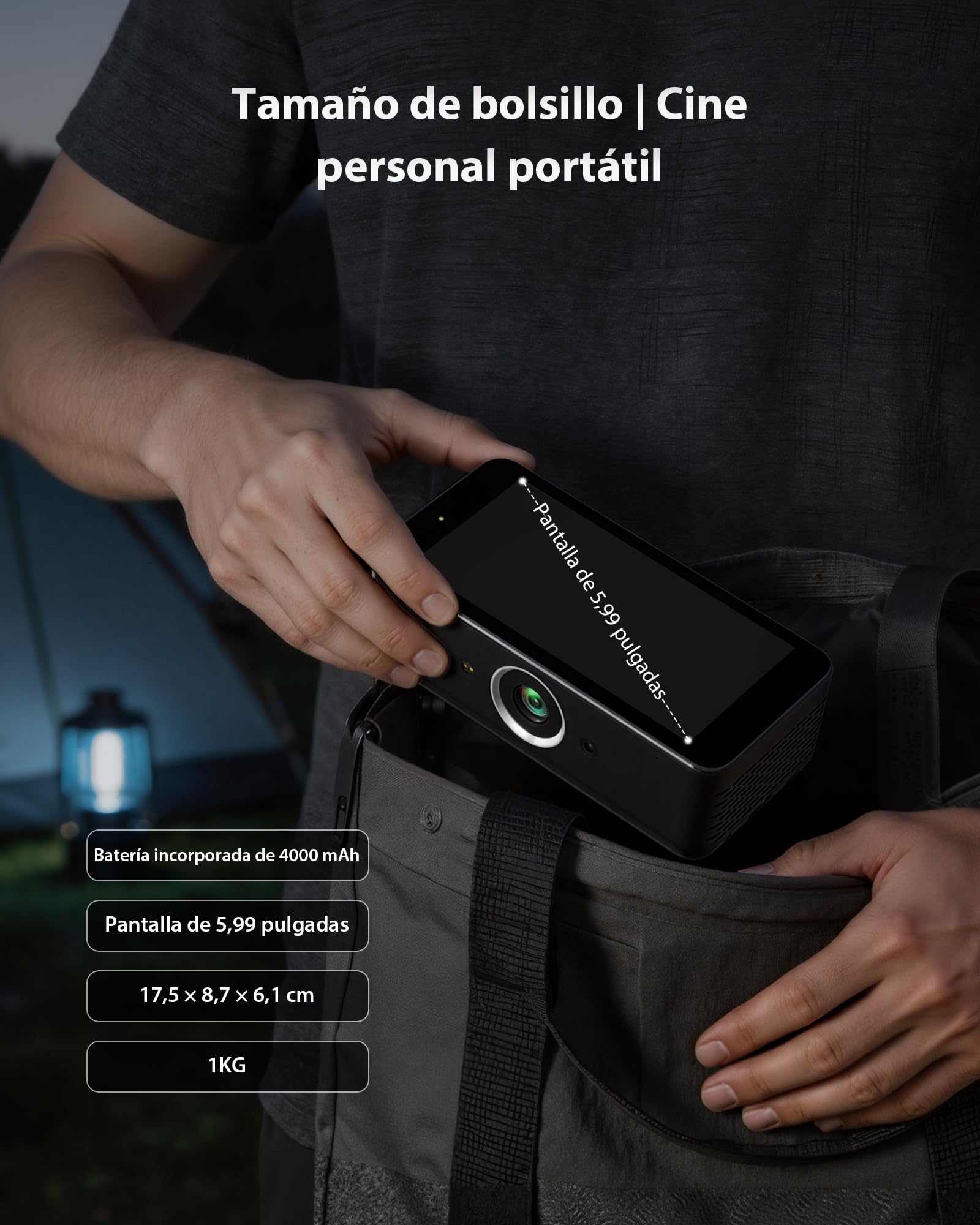 Estelle Proyector 4K con 64GB Almacenamiento, Batería Integrada, Android 12