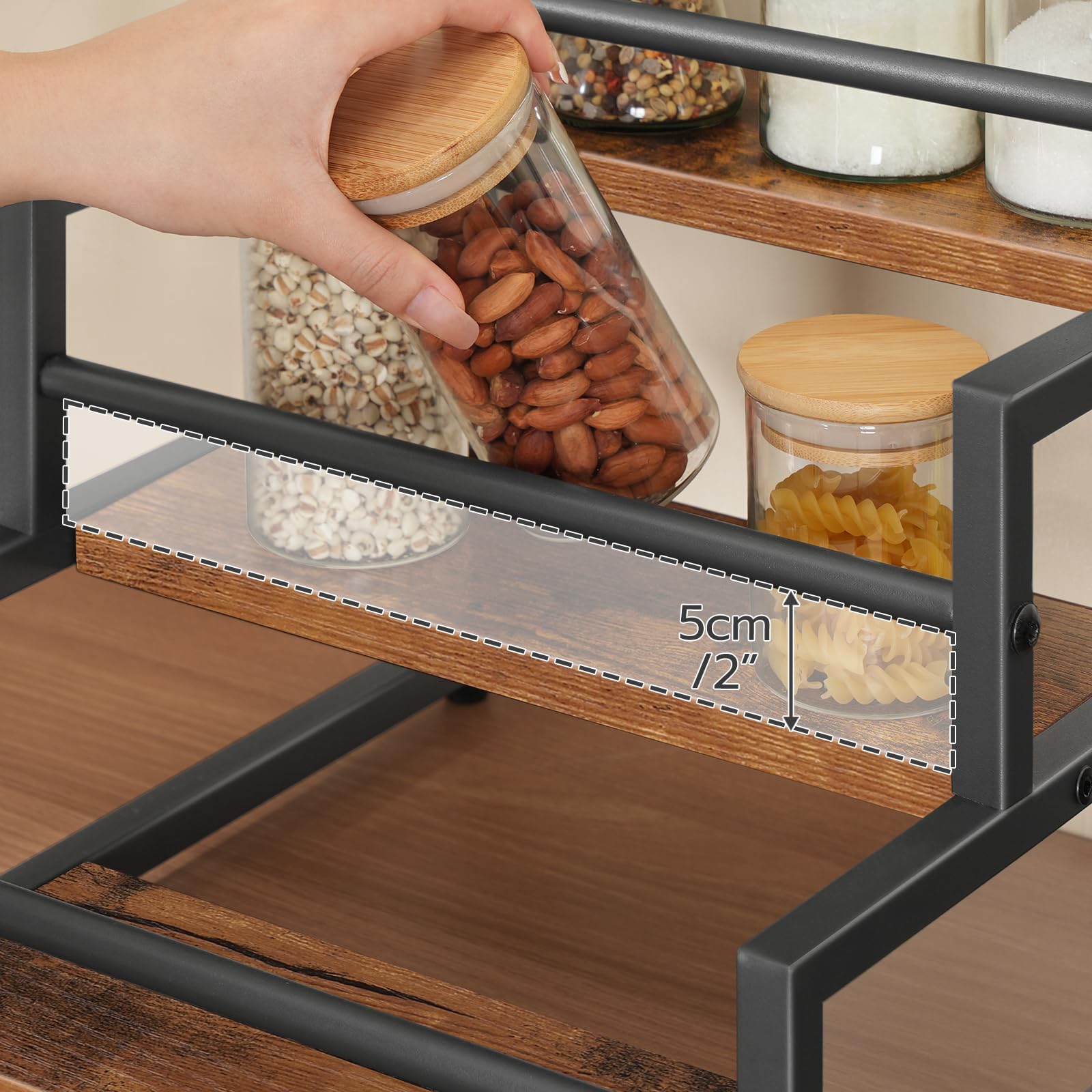 HOOBRO Casiers à Bouteilles à 3 Niveaux, Étagère de Rangement pour 12 Bouteilles de Sirop pour Café, Range-Bouteille, Présentoir, pour Vins, Épices, Coins Café, Marron Rustique et Noir EBF38JJ01