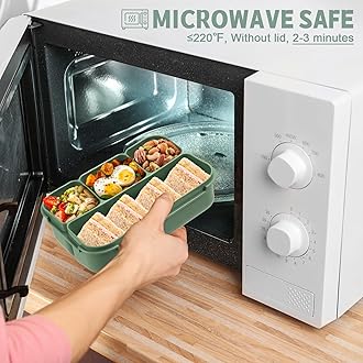 Bento Box Adult Lunch Box, Lunch Containers for Kids Girls Boys with 4 Compartments, Lunchable Food Container with Utensils, Sauce Jar, Muffin Liners, 40 Oz/5 Cup, Microwave & Dishwasher Safe, Green