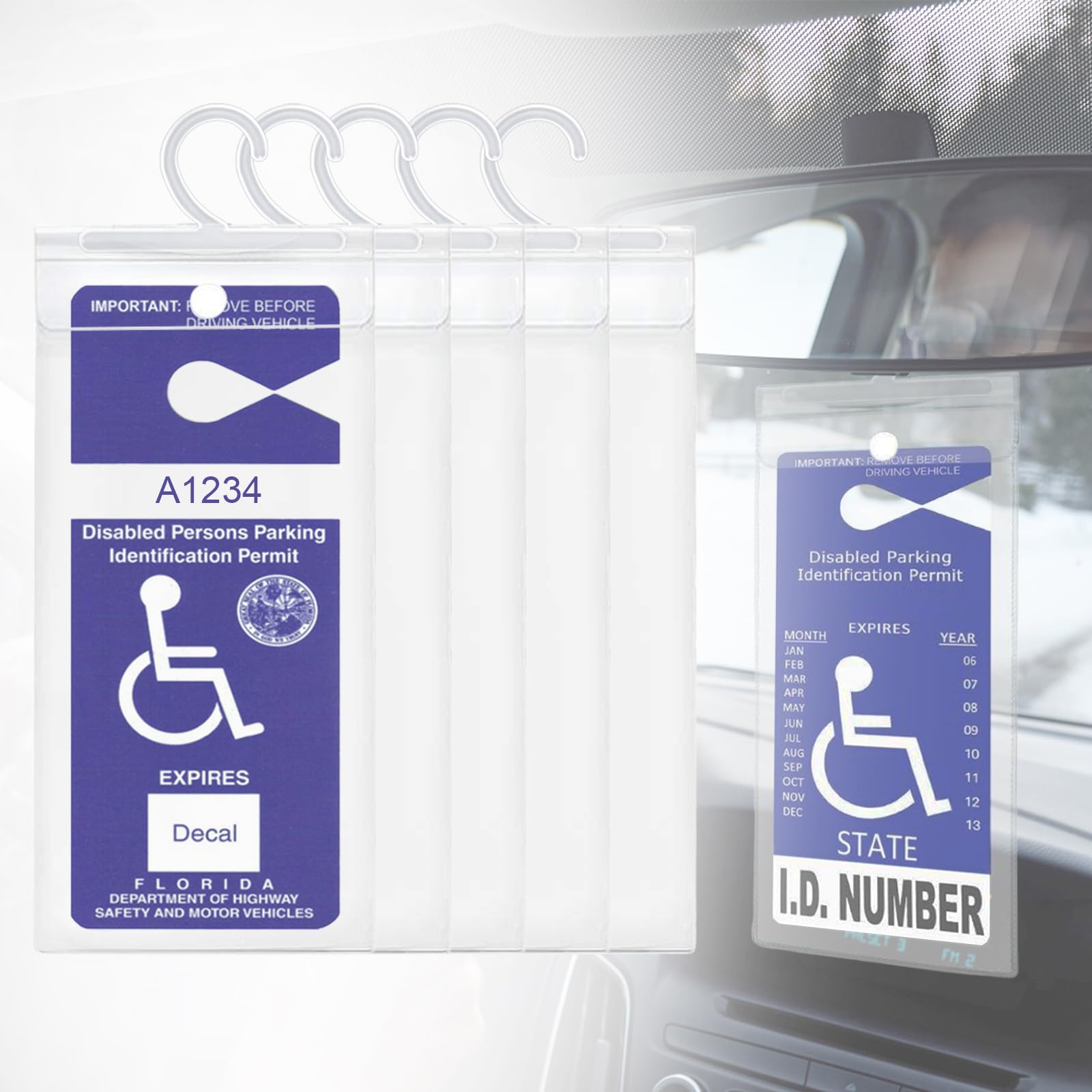 BEMAXYE Handicap Placard Holder - Disabled Parking Permit Protector Cover for Car, Wheelchair, Scooter, 10.6" x 5" (5)