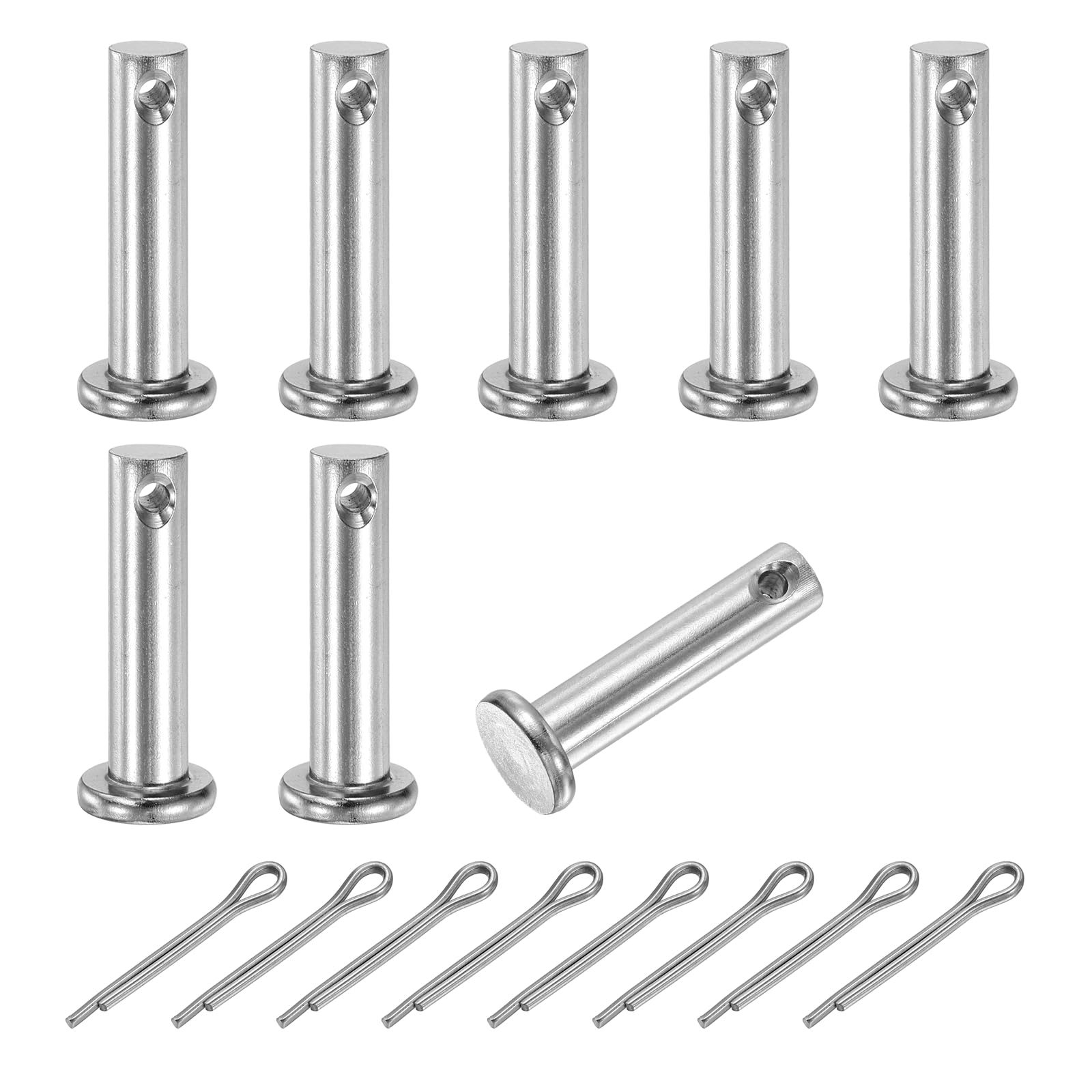 sourcing map 8Pcs M6x25mm Clevis Pins, 304 Stainless Steel Single Hole Flat Head Clevis Pin Hairpin Location Pin with Cotter Pins for Trailer Latch Mechanics Repair Furniture Installation