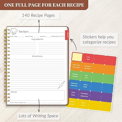 Miniatura 4 de LuBudingJoy Cuaderno de recetas en blanco para escribir en tus propias recetas, receta personal de tapa dura de Sprial de página completa, diario de