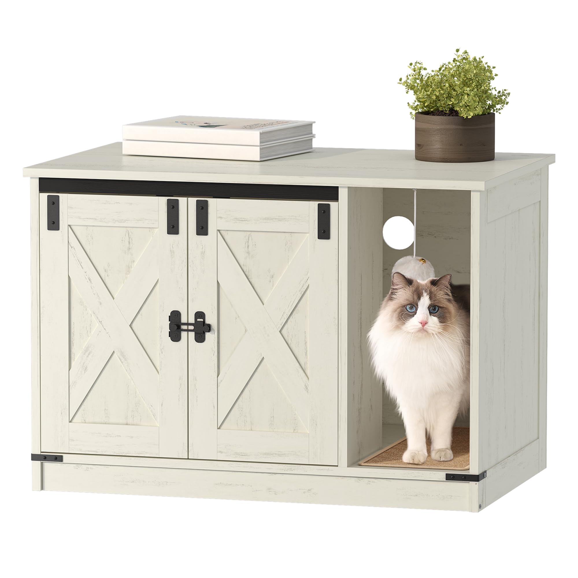 Hzuaneri Armario para Gatos, Mueble Arenero Gatos, Mueble para Caja de Arena Oculta con Campana para Gato, Casa para Gato de Interior 80 x 50 x 53 cm, para Dormitorio, Blanco CB82414B