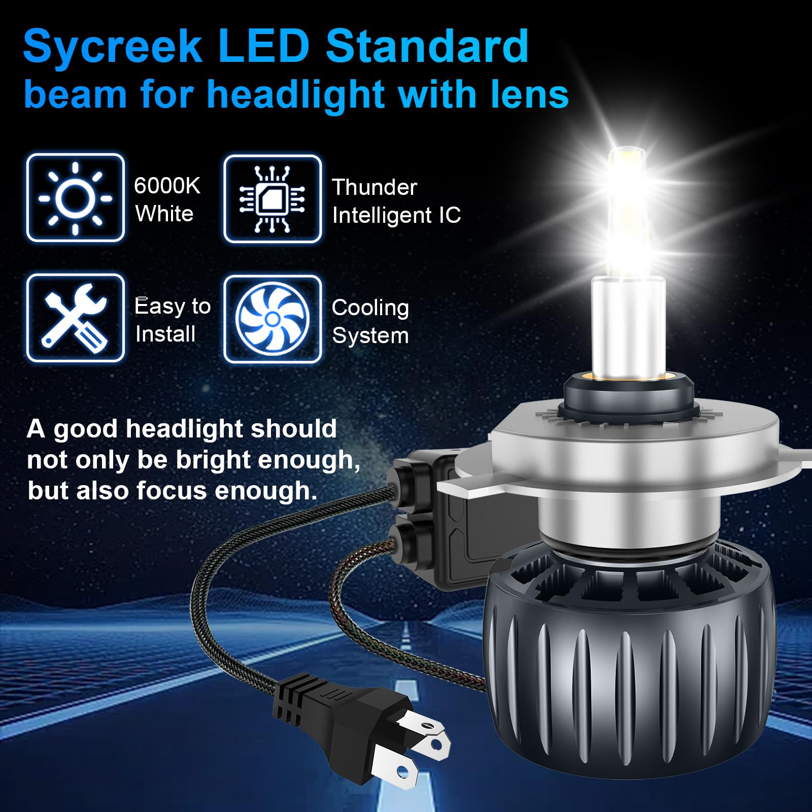 Sycreek Żarówki H4 LED EMC 30000 LM Reflektory samochodowe 100 W 6000 K, super jasne 360 stopni, bardzo jasne diody LED, zestaw do konwersji reflektorów, Plug and Play, zapobiegający zakłóceniom