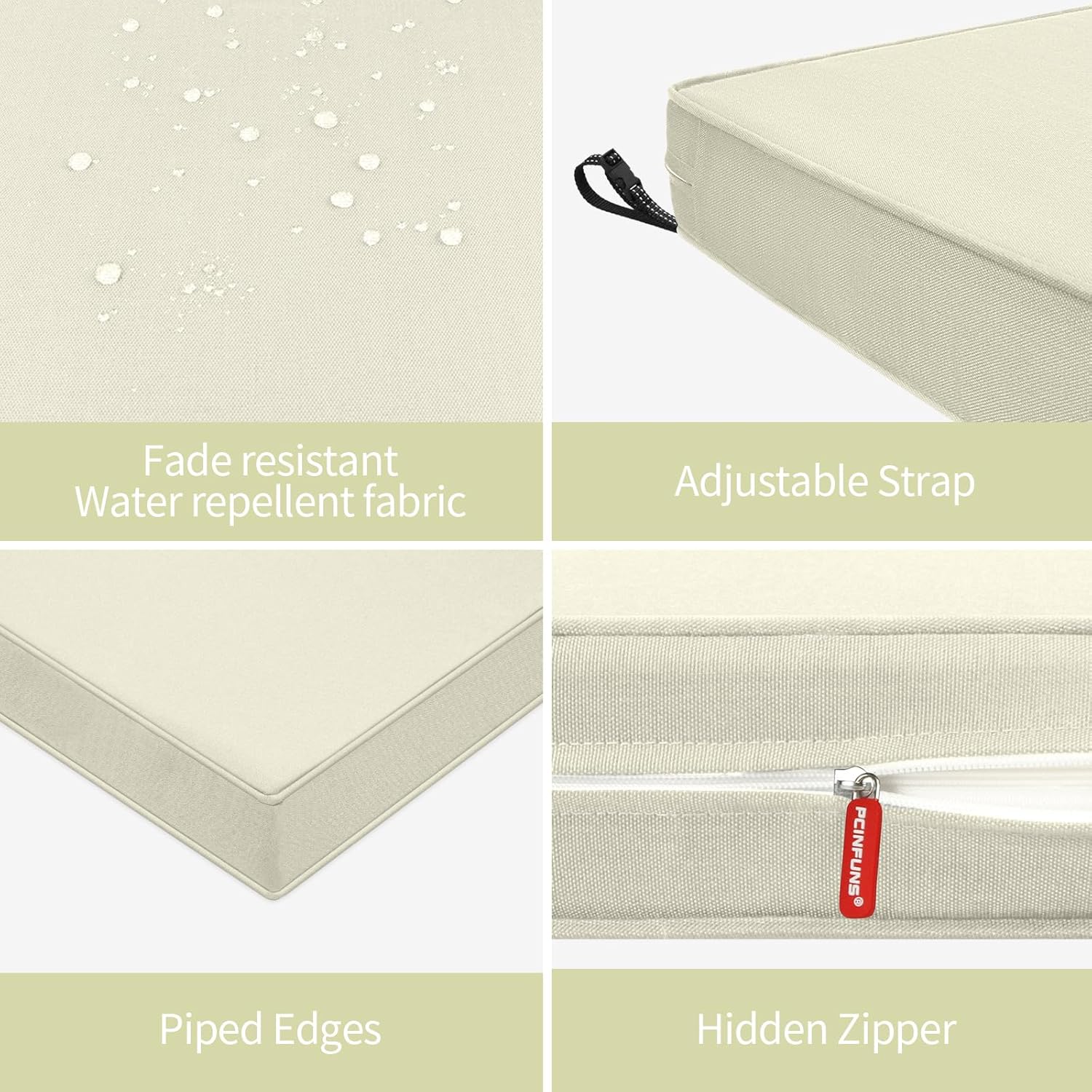 Pcinfuns 22"x22" Outdoor Chair Cushions Set of 2,Water-Resistant Patio Seat Pads with Secure Ties & Hidden Zipper,UV Protected Fade Resistant for Garden,Deck,Patio Furniture,Beige