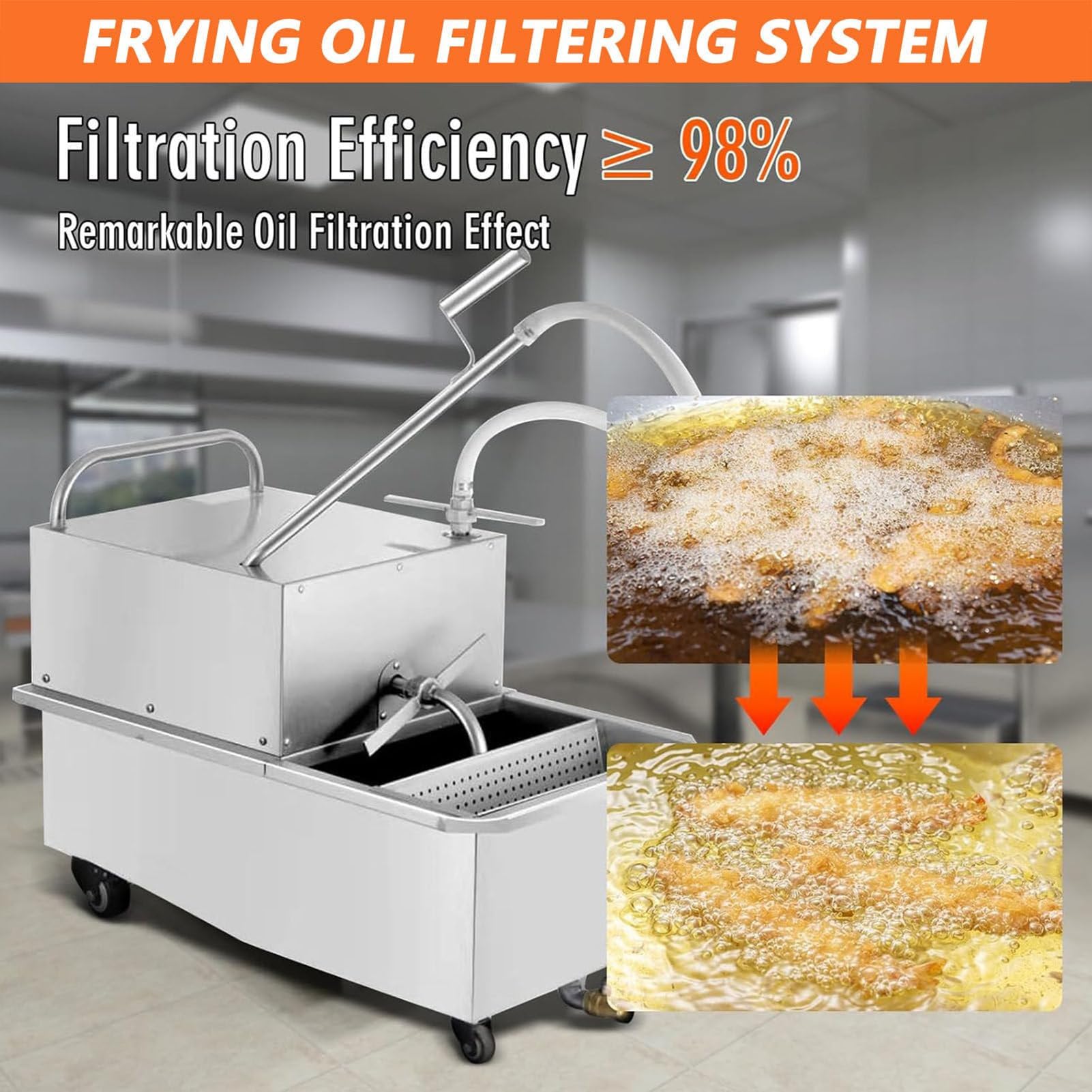 Máquina de Filtro for freidora móvil, Sistema de Filtro de Aceite for freír, Bomba y Manguera for Filtro de Aceite de Cocina, Filtro de Aceite móvil Comercial con Drenaje, for restaurantes