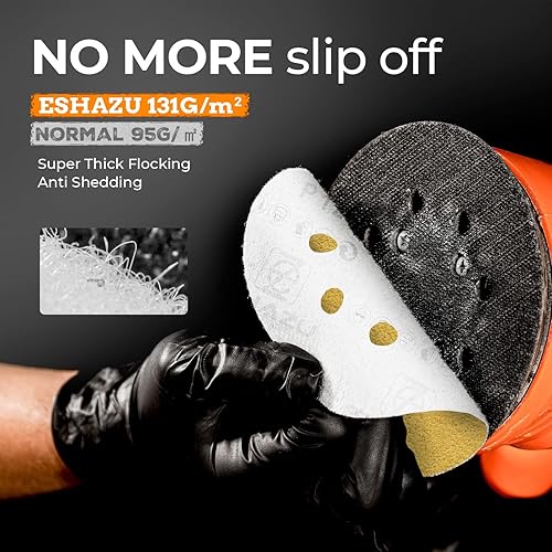 Miniatura 3 de Eshazu - Discos de lijado dorados de 5 pulgadas, grano 220 (paquete de 50), soporte de gancho y bucle sin polvo de 8 agujeros, abrasivo de óxido de