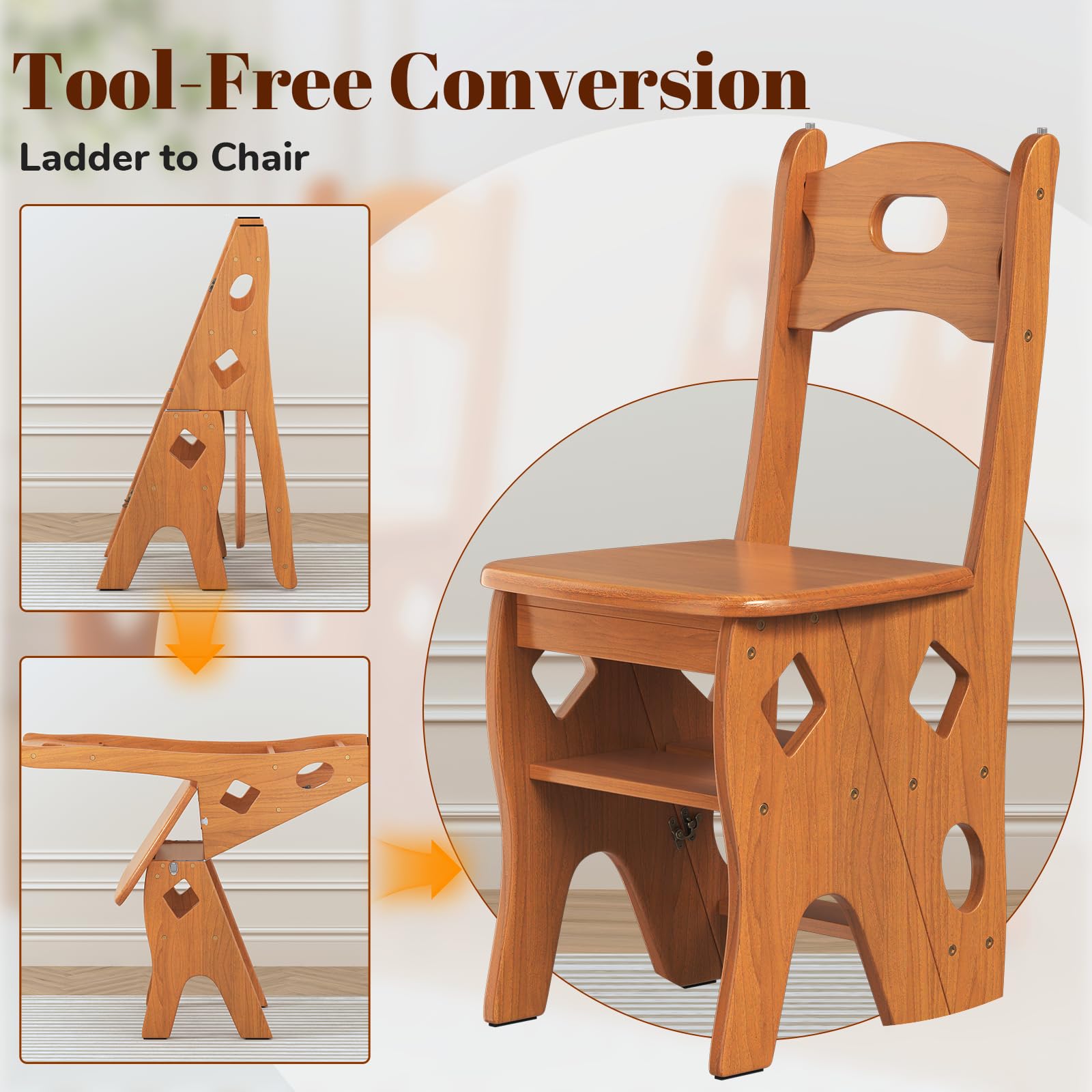 wood ladder chair that converts into a step ladder