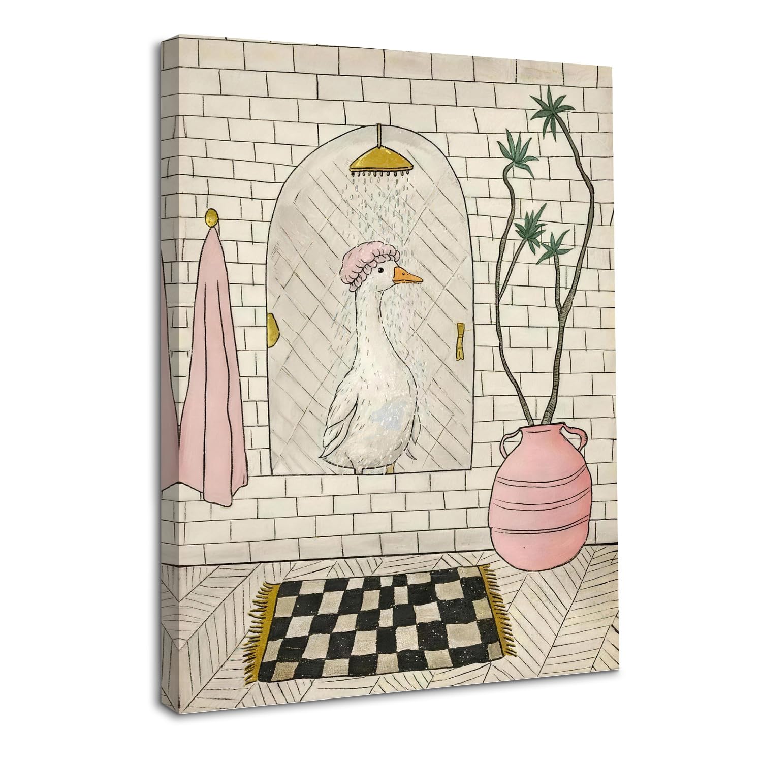 Dazzlewall Framed Funny Goose in Shower Wall Art for Bathroom 12x16 in